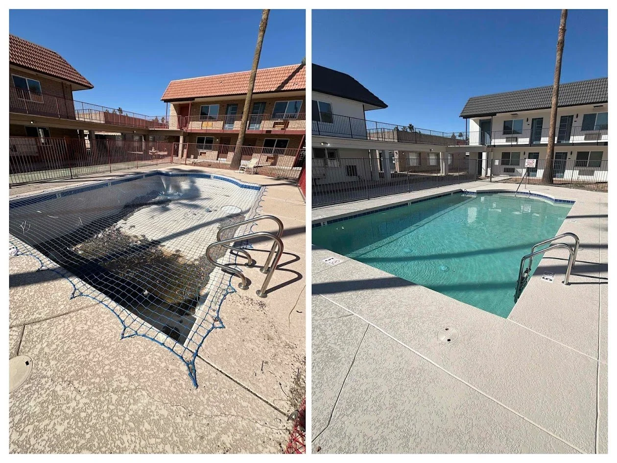 This apartment community recently underwent major upgrades, and once construction wrapped up, the pool needed professional restoration and proper startup.

We handled the cleanup, water startup, balancing, and installed a new handrail for improved sa