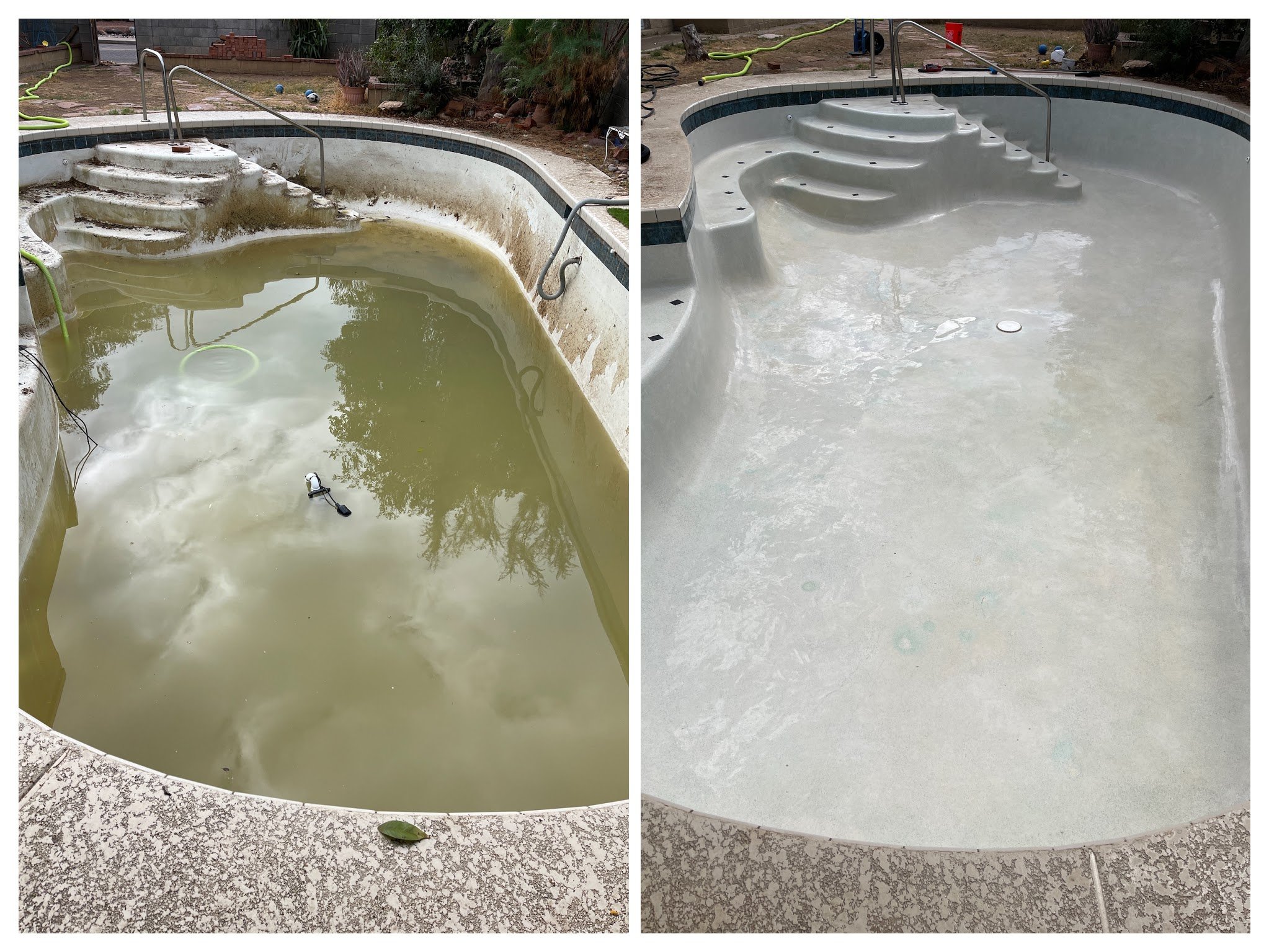From murky to refreshed. 💧

This pool had been sitting with stagnant water and heavy buildup. After a full drain and professional acid wash, we were able to remove the staining and bring the surface back to life.

Arizona sun and neglect can do a nu