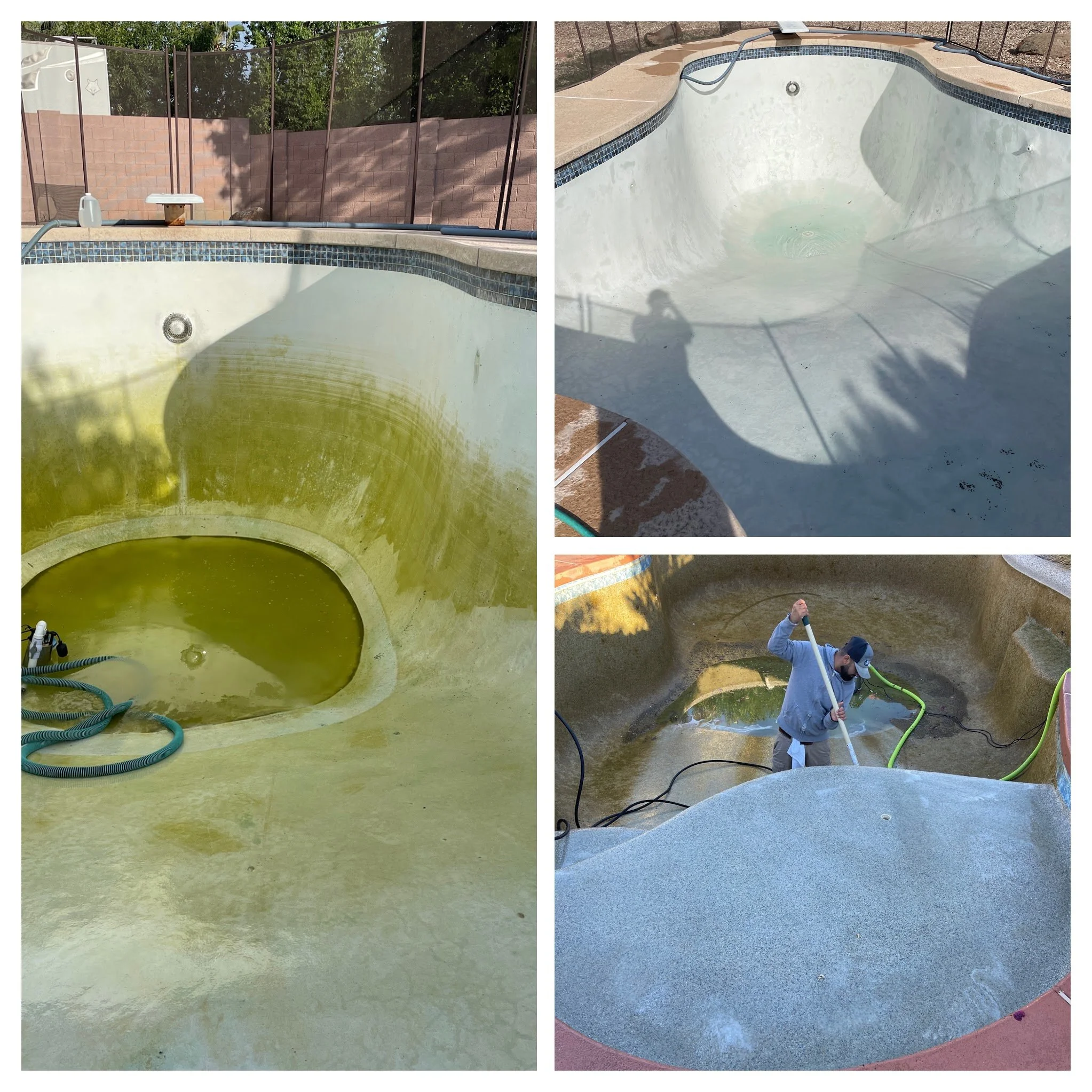 When a pool sits too long, this is what happens. 💚

Algae buildup, staining, and heavy debris at the bottom. This one needed more than chemicals &mdash; it needed a full drain and professional cleaning.

Our team:
&bull; Safely drained the pool
&bul