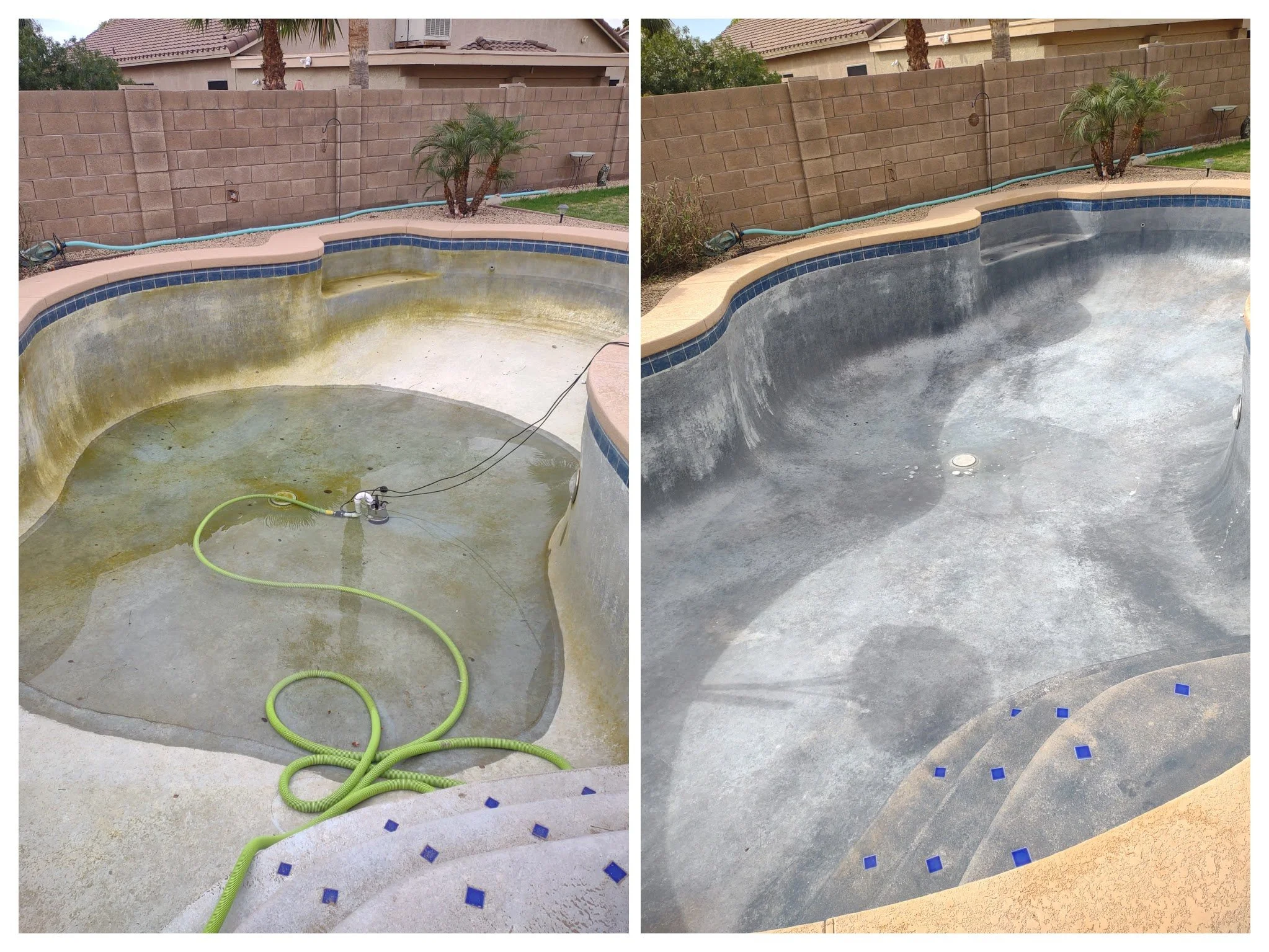 Over time, plaster pools can develop staining and discoloration from minerals, algae, and normal wear.

This pool received a professional acid wash to help remove surface staining and restore a more uniform appearance.

Acid washing isn&rsquo;t somet