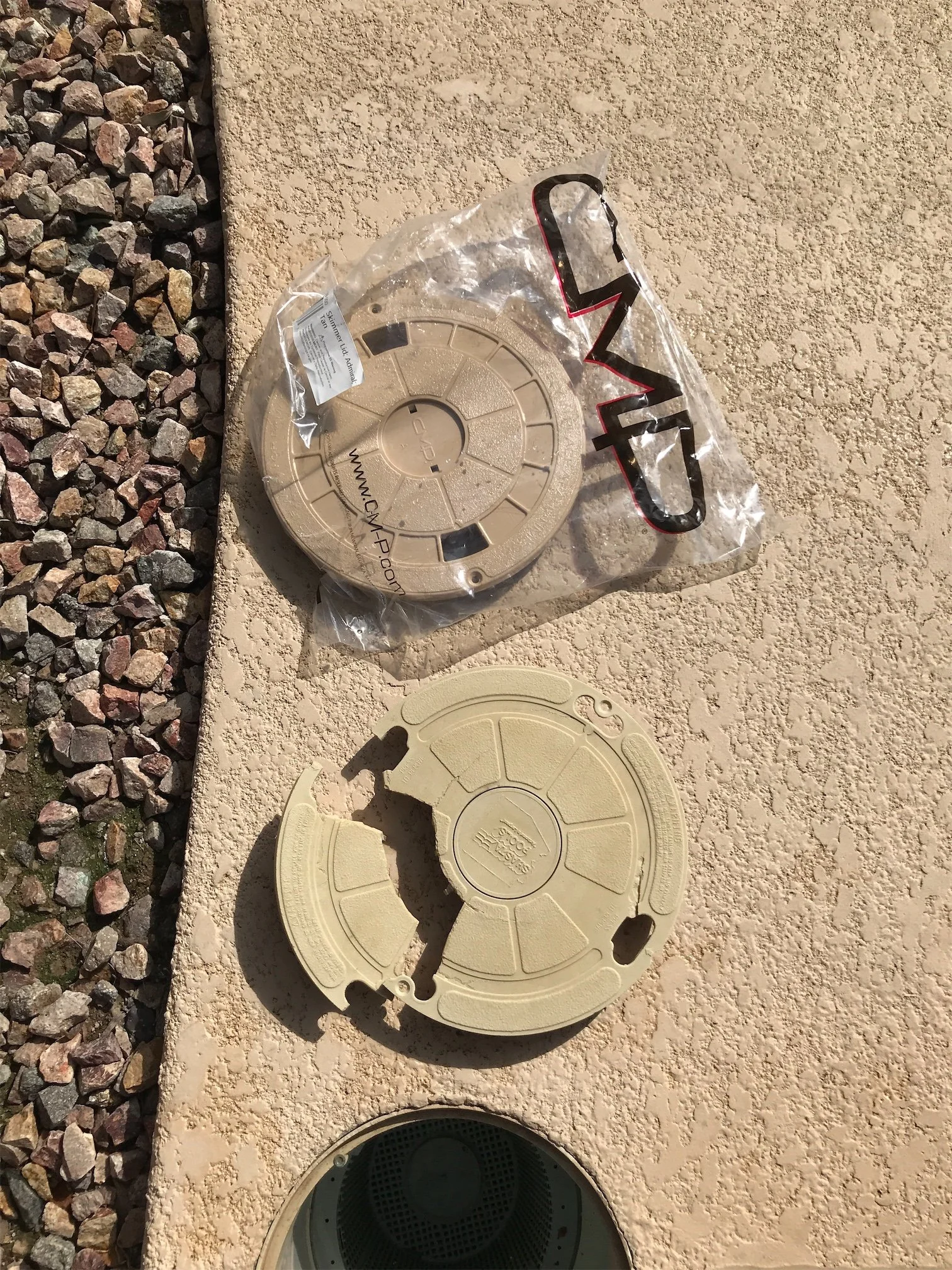 This broken skimmer lid wasn&rsquo;t affecting the pool&rsquo;s operation, but it is a safety concern and should be replaced.

These lids are not designed to be stepped on. Over time, pressure from foot traffic can cause cracking and breakage &mdash;
