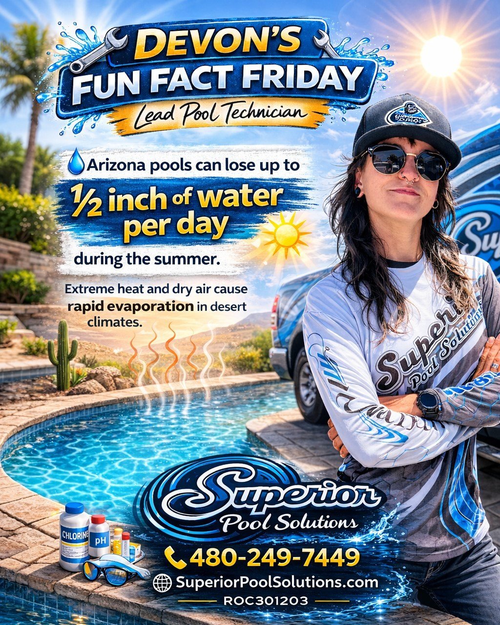 Arizona heat can cause pools to lose up to half an inch of water per day during the summer. ☀️💧

High temperatures, dry air, and desert conditions lead to rapid evaporation, which is completely normal for pools in our climate. Keeping an eye on your
