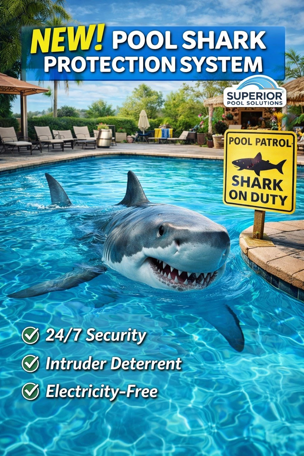 🚨 NEW POOL SECURITY OPTION 🚨

We&rsquo;ve had several customers ask about better pool security&hellip;

So we&rsquo;re excited to announce our newest upgrade:

🦈 Pool Shark Protection System

Each pool comes with one highly trained shark that patr