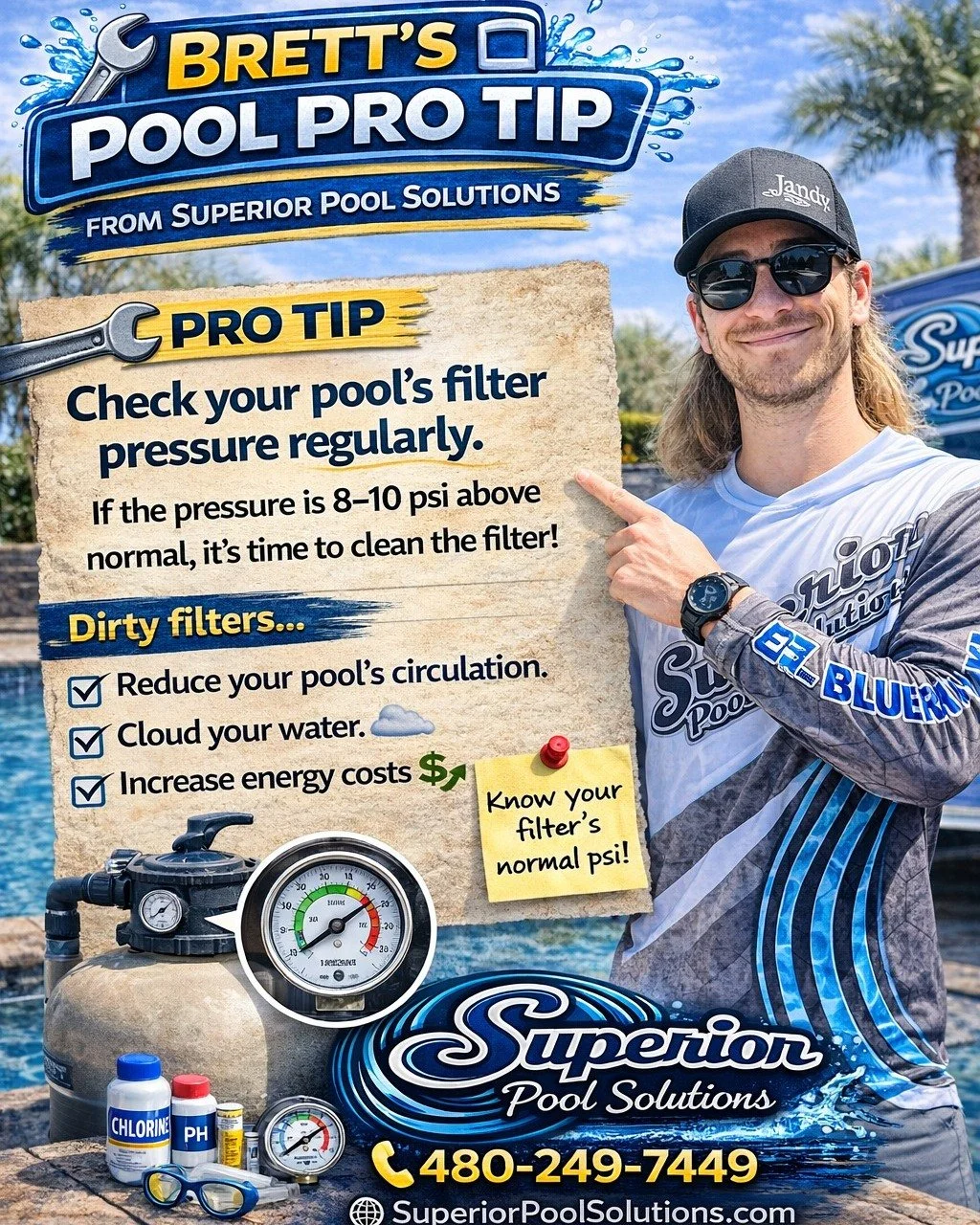 🚨 POOL PRO TIP: Don&rsquo;t Ignore Your Filter Pressure! 🚨

Your pool filter works hard to keep your water crystal clear&mdash;but when the pressure gets too high, everything suffers.

👉 If your filter pressure is 8&ndash;10 PSI above normal, it&r