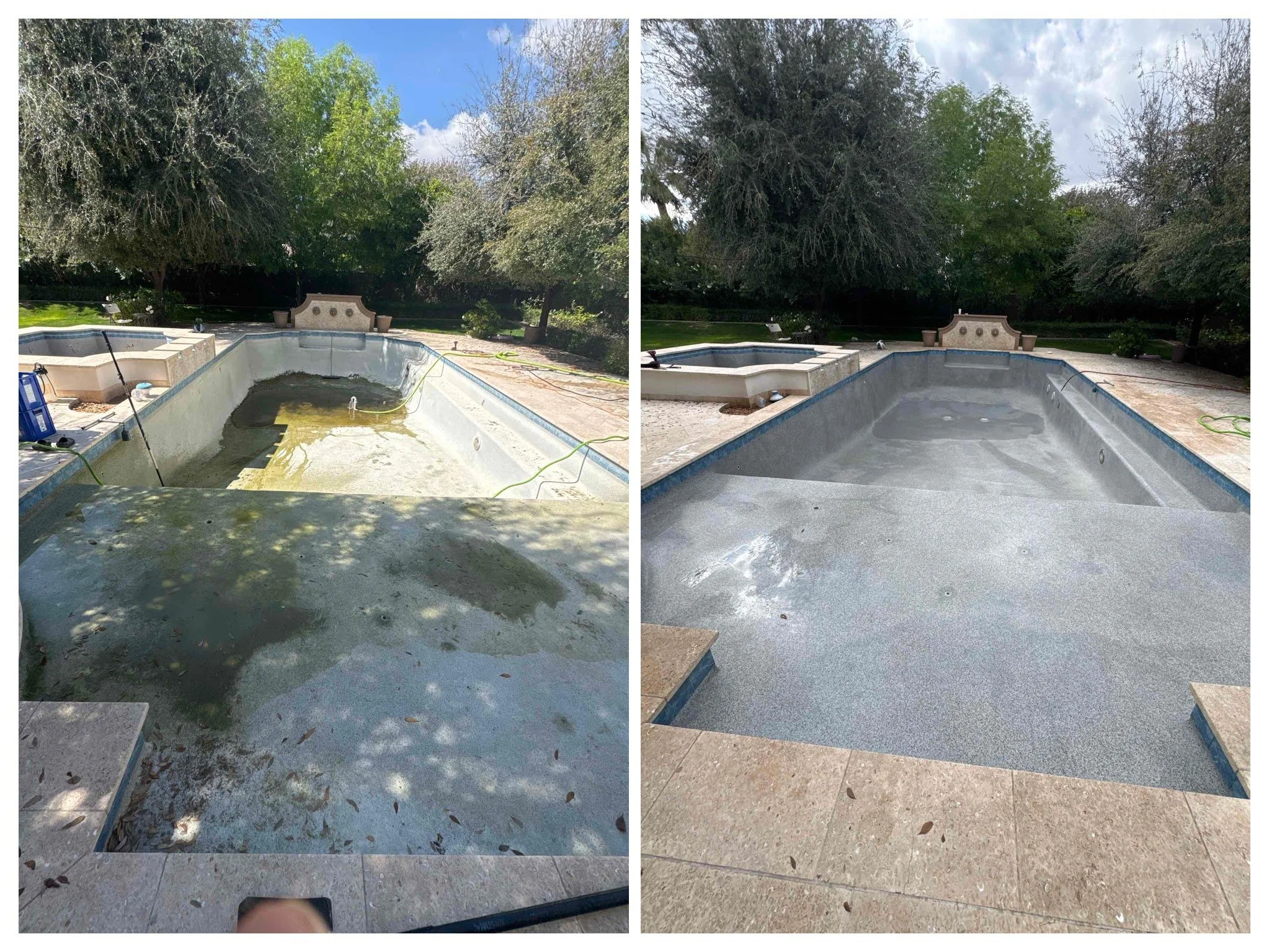 This pool had been sitting with debris and buildup before the cleaning started.

After draining and a full cleaning, the surface is restored and ready for the next step.

Sometimes pools need a little extra attention to bring them back to life. That&