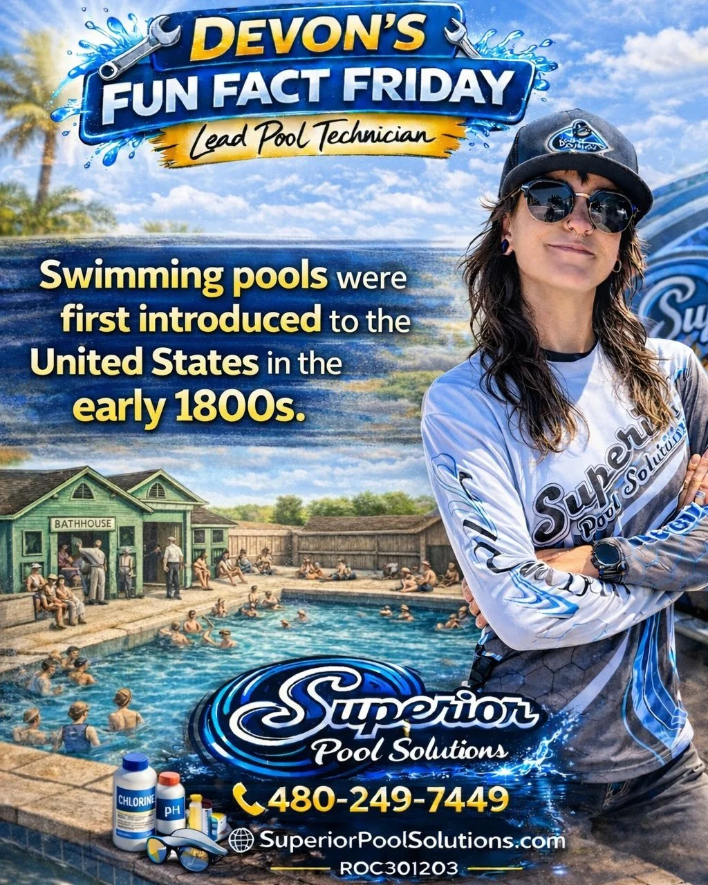 Fun Fact Friday 🏊&zwj;♂️

Swimming pools have been around in the United States since the early 1800s&mdash;but pool care has come a long way since then.

Today&rsquo;s pools are all about proper circulation, balanced water, and consistent maintenanc