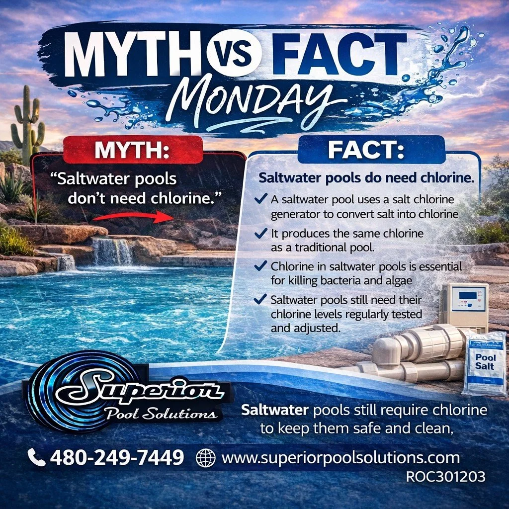 Myth vs Fact Monday 💧

Myth: Saltwater pools don&rsquo;t need chlorine.

Fact: Saltwater pools still use chlorine&mdash;they just create it from salt.

A lot of people think saltwater pools don&rsquo;t use chlorine&hellip;
but that&rsquo;s not exact