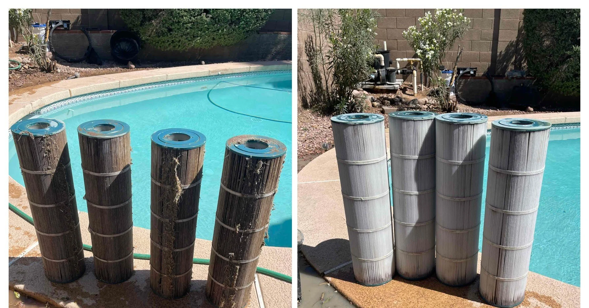Your pool is only as clean as your filter 👇

These cartridges were overdue for a cleaning&mdash;and it shows.

✔️ Better flow
✔️ Better filtration
✔️ Better water

📞 If it&rsquo;s been a while, we can help get things back on track.
