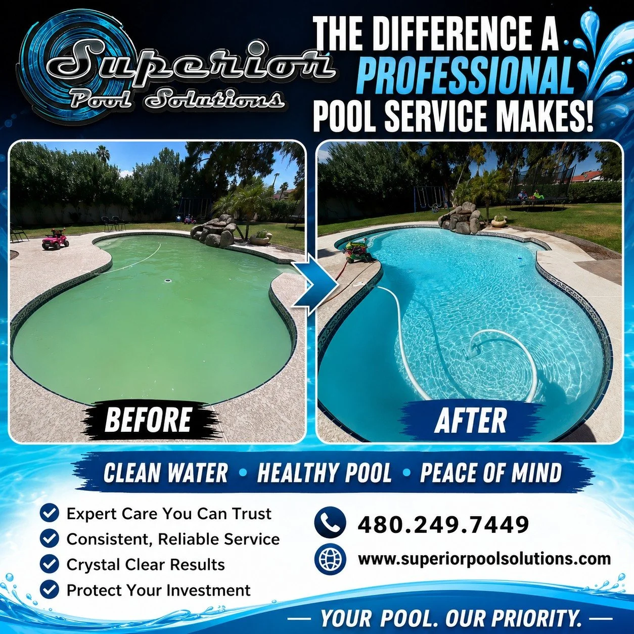 💧 Sometimes all a pool needs is the right care.

This is a pool we recently took over from a new customer.

A green pool doesn't always mean the homeowner did anything wrong. Sometimes it simply means the pool wasn't receiving the attention or exper