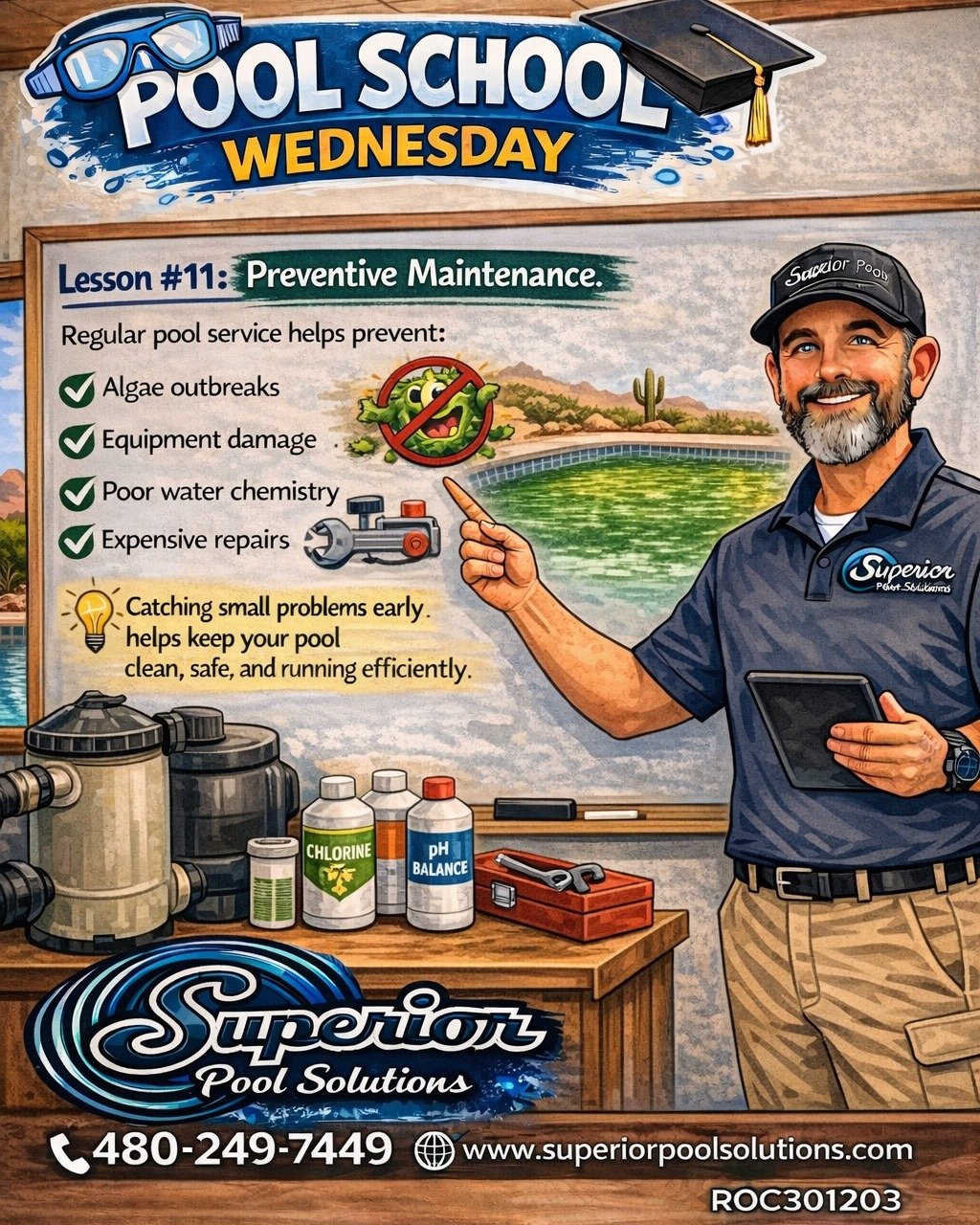 🎓 POOL SCHOOL WEDNESDAY &ndash; Lesson #11: Preventive Maintenance

Most expensive pool repairs don't happen overnight&mdash;they start as small issues that go unnoticed.

Regular professional pool service isn't just about keeping your water looking