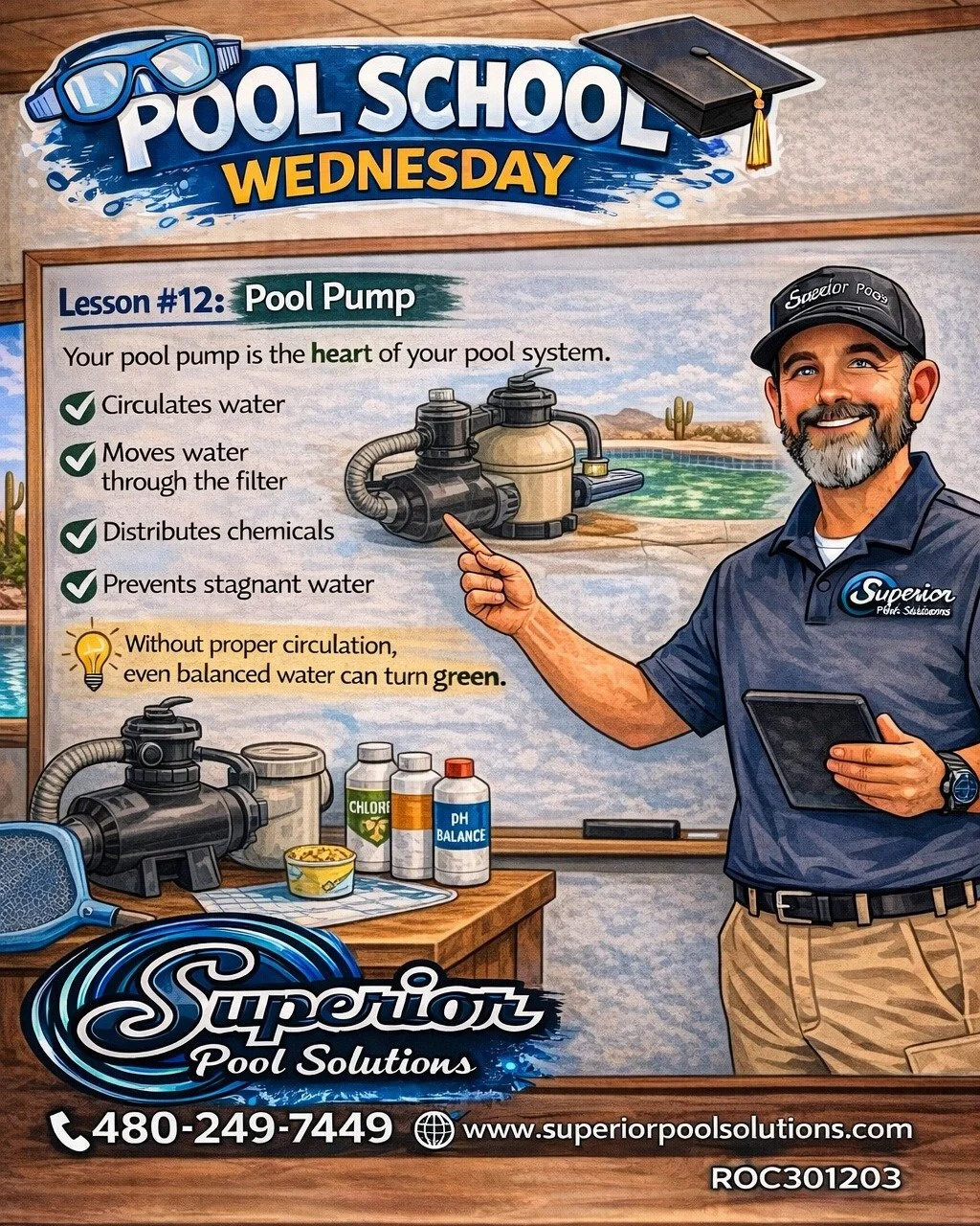 🎓 POOL SCHOOL WEDNESDAY &ndash; Lesson #12: The Pool Pump

Your pool pump is often called the heart of your pool system&mdash;and for good reason.

It keeps water moving through your filter, distributes chemicals evenly, and helps prevent algae and 