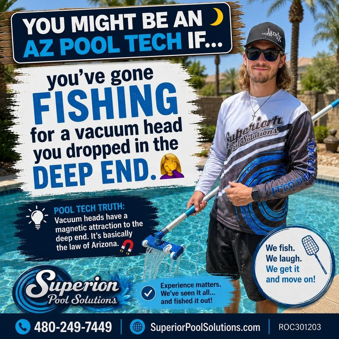 You might be an AZ pool tech if. the vacuum head has gone to the deep end without you. ??

Some days the equipment needs retrieving before the cleaning can continue.

Pool pros: what's the most unexpected thing you've had to fish out?

#AZPoolTech #S