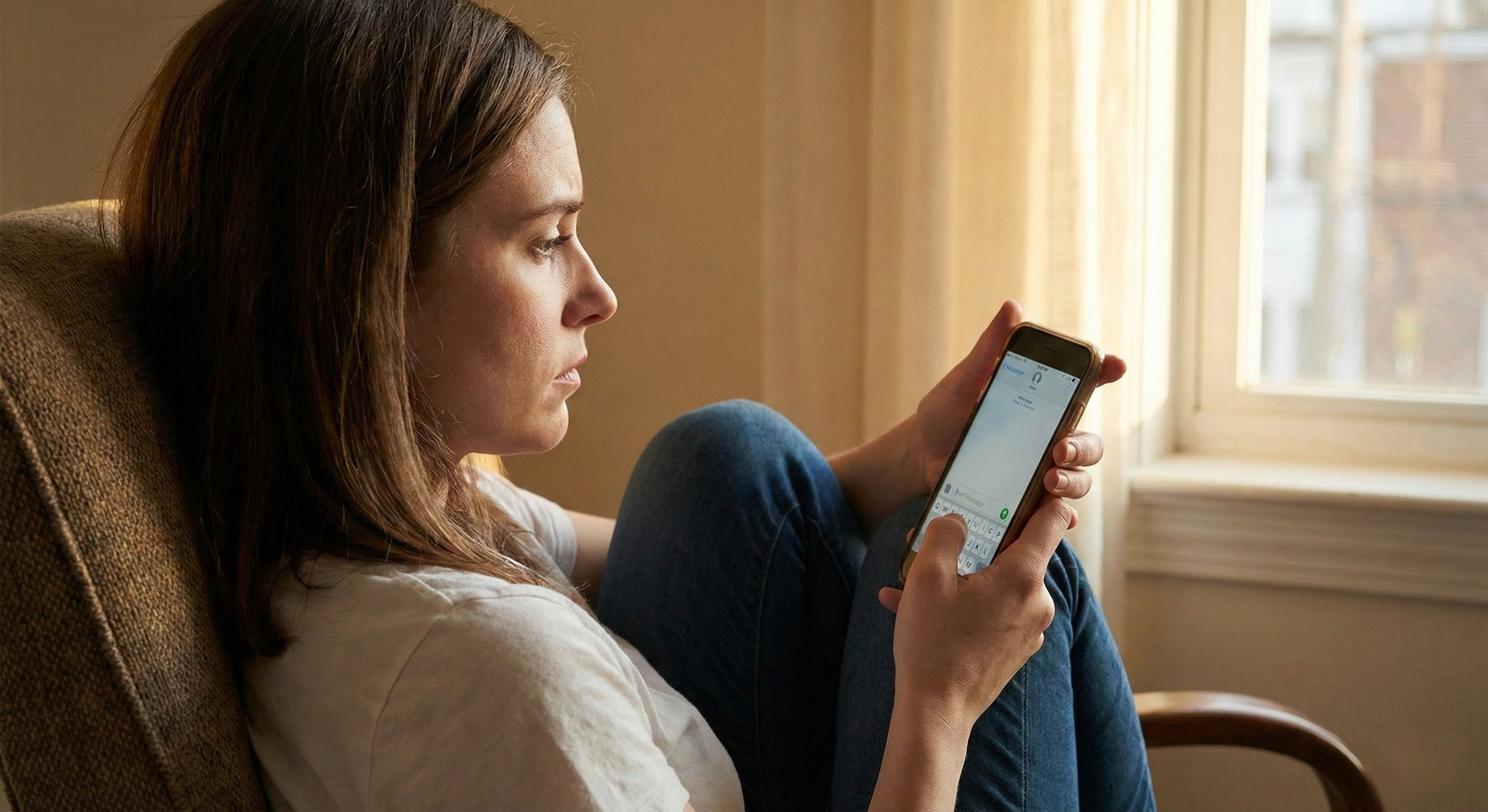 A person looking anxiously at their phone waiting for a text, representing the cycle of limerence and attachment anxiety. Trauma therapy resources in Raleigh, NC 27614