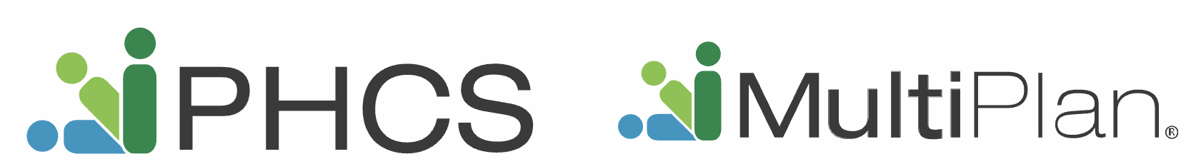 Logo featuring stylized abstract human figures in green and blue, with the text 'PHCS' and 'MultiPlan' beside or below the figures.
