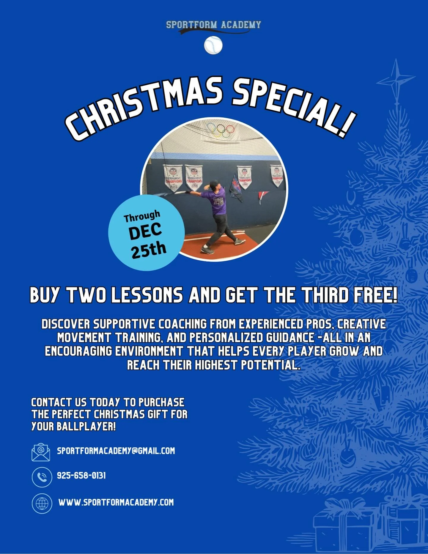 🎄 Christmas Special! Buy 2 lessons, get the 3rd FREE. Give your ballplayer the gift of growth this season! ⚾️💪

#walnutcreek #concord #baseballlessons #phba #laslomas #concordamericanlittleleague #walnutcreeklittleleague #danvillelittleleague #danv