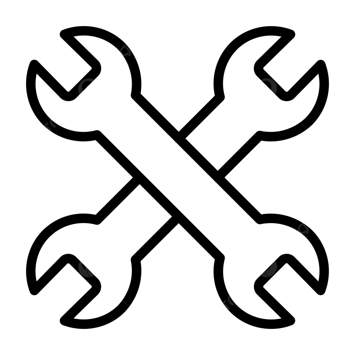 Line drawing of two crossed wrenche