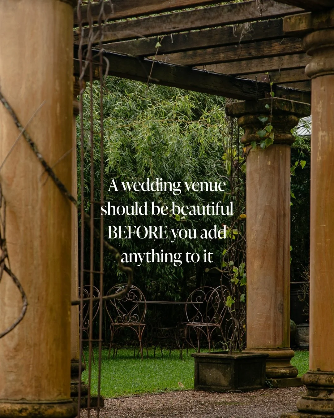 Would it still look beautiful with nothing added?
That&rsquo;s the question to ask on your venue tour. If the answer is yes, you&rsquo;ve just saved yourself a lot of styling.

Save this when you want to keep your styling budget in check.