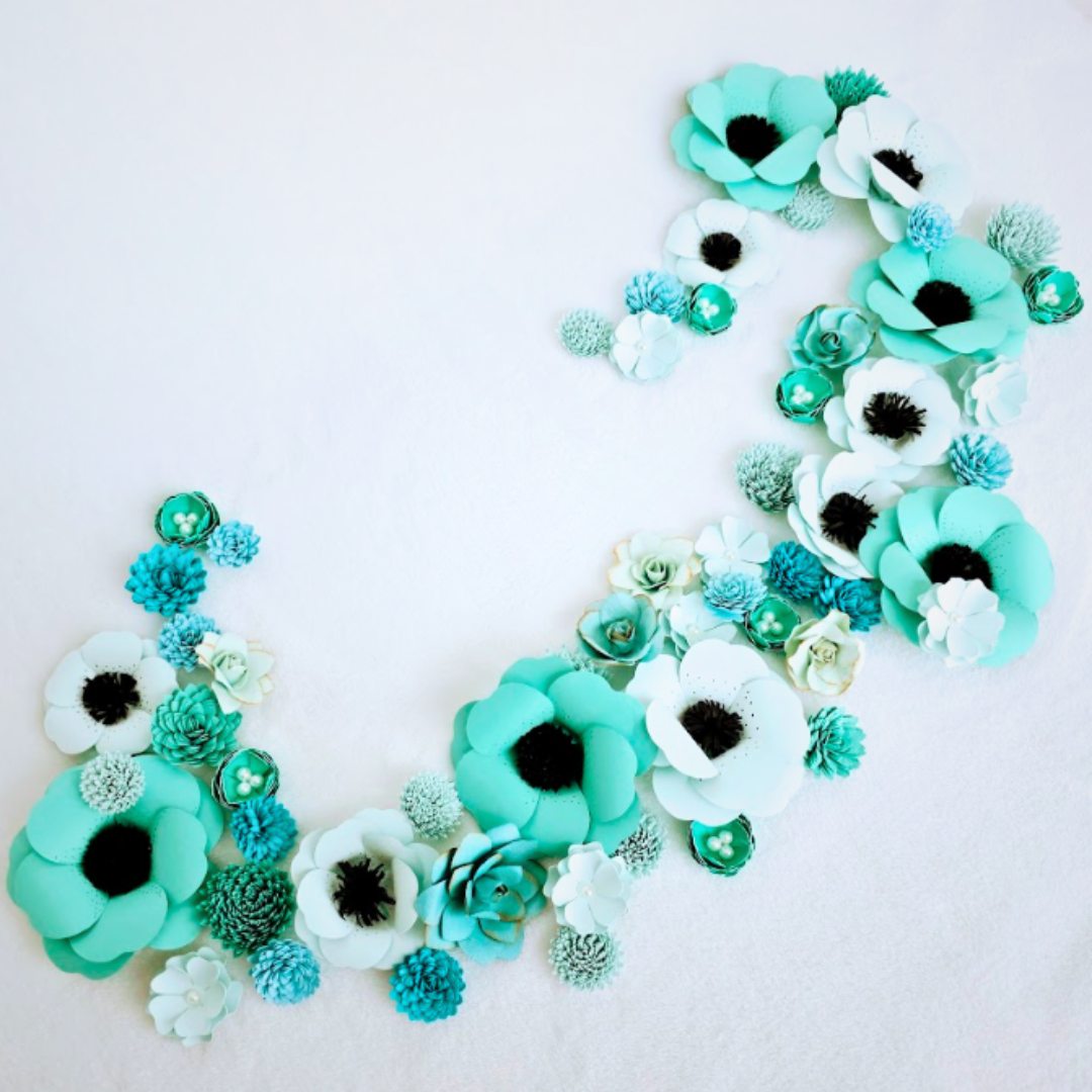 Mini Paper Flower Set • Turquoise Palette - Set 56-Piece