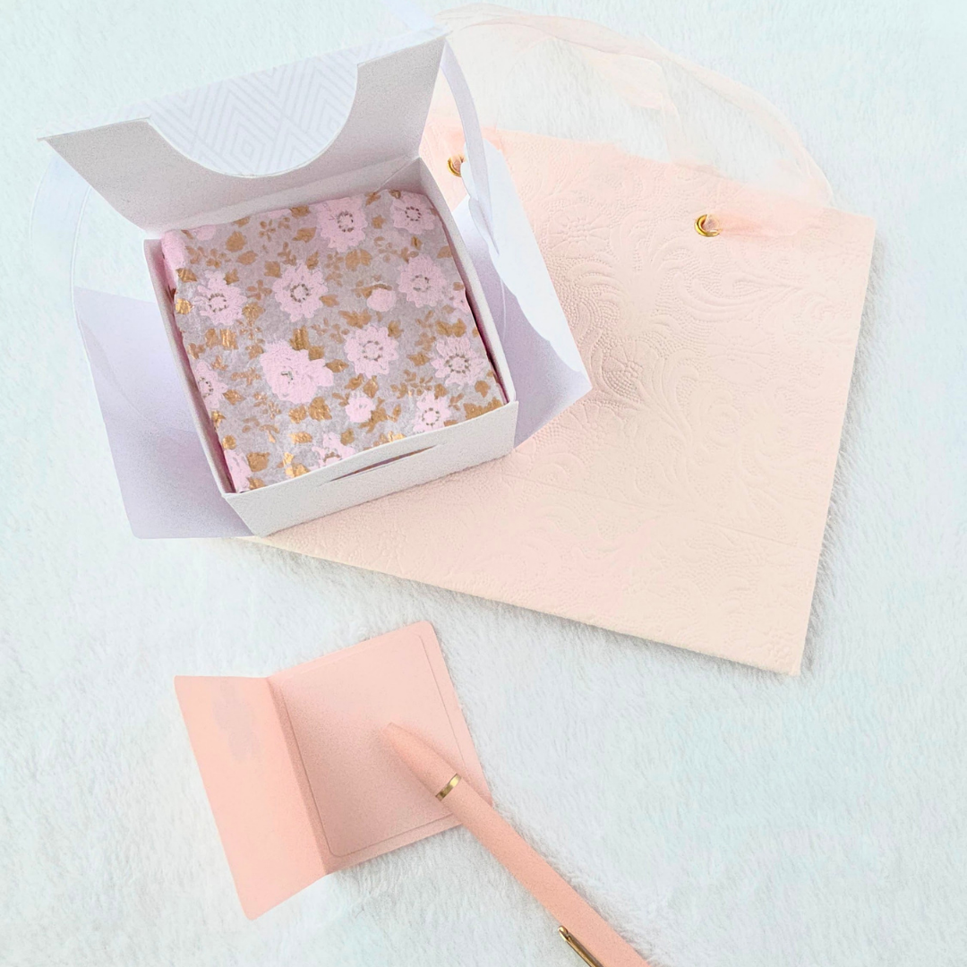 Signature Wrap™ Blush Embellished Mini Note Card and white box.png