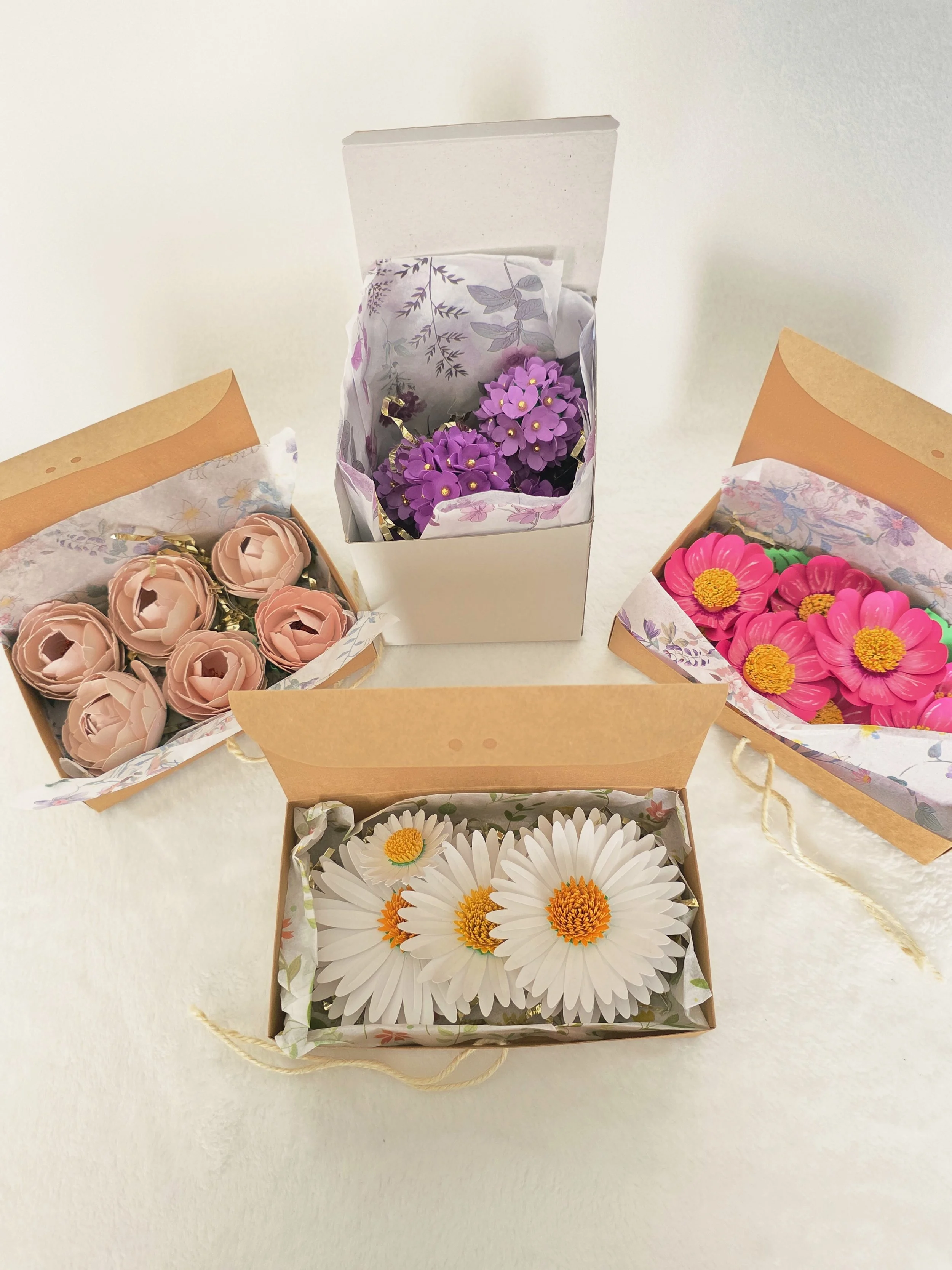 Variety of garden paper flowers packaged for keepsake and gifting -  by Designs by Lorraine T