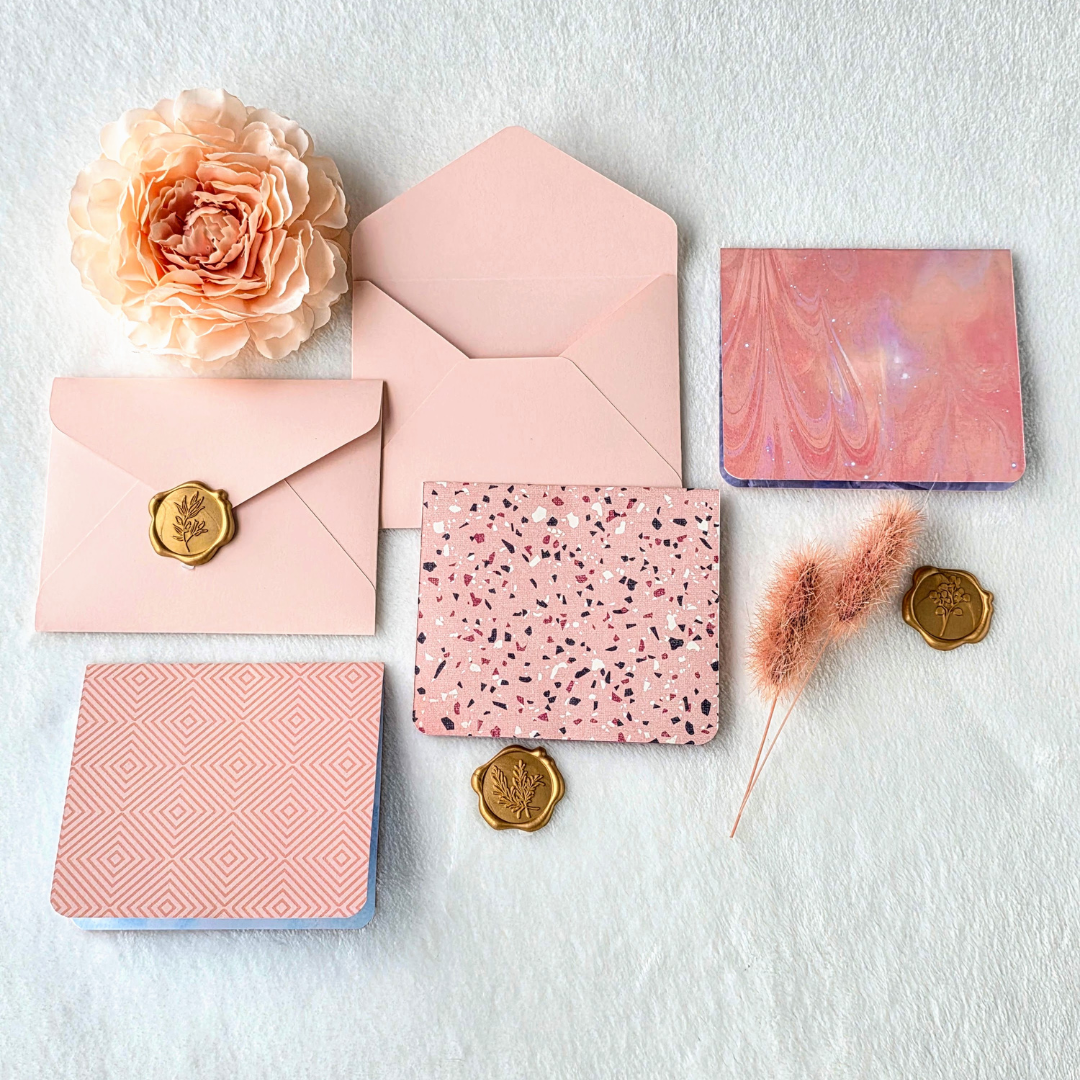Double-Sided Abstract Pink Note Cards with Pink Envelope
