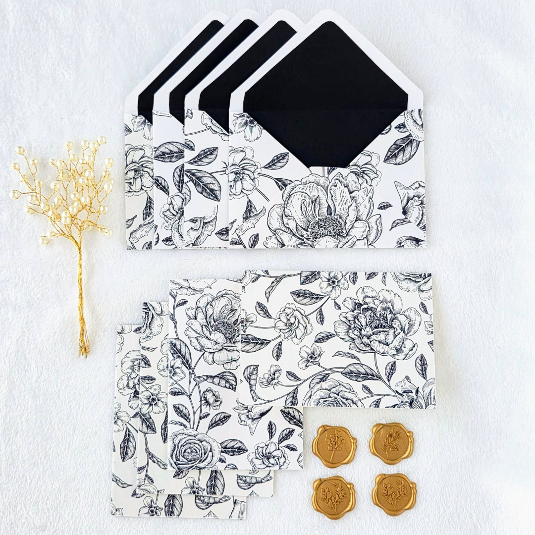 Botanical Black and White Stationery Set  - presentation