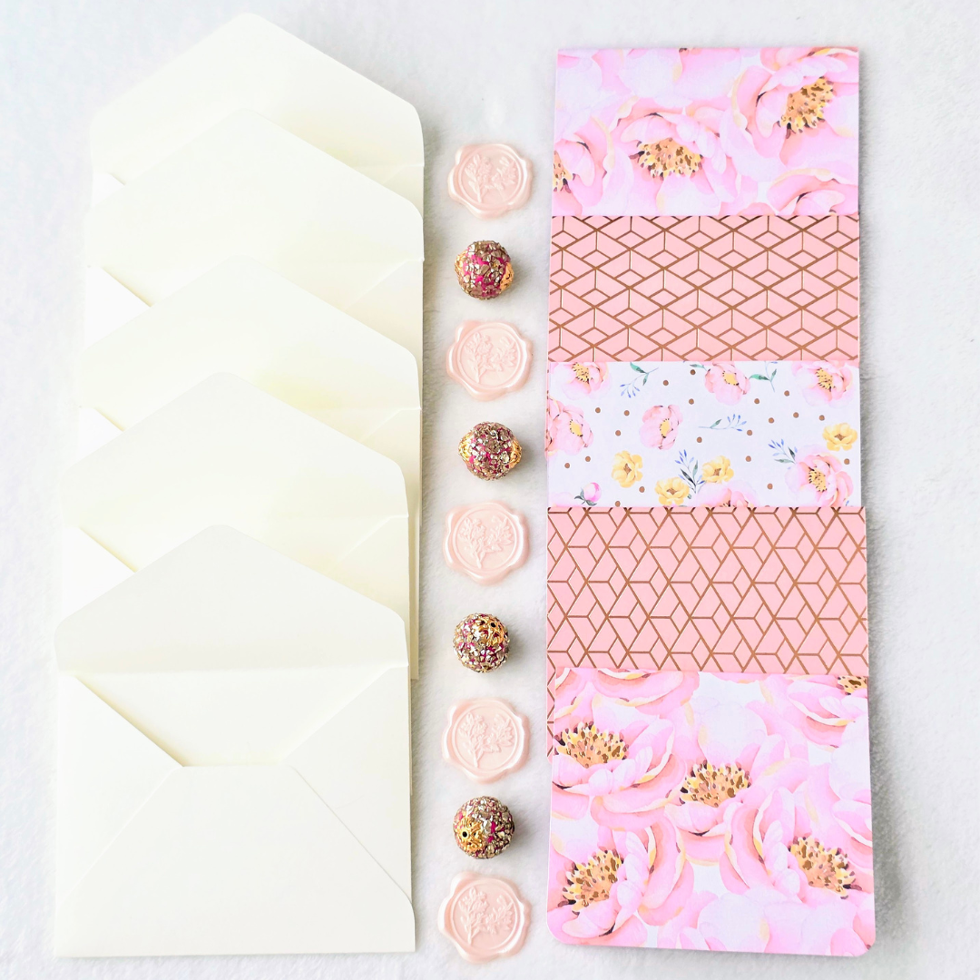 Blush Floral & Abstract Note Card Set with Copper Foil Accents – Set of 5 (3).png