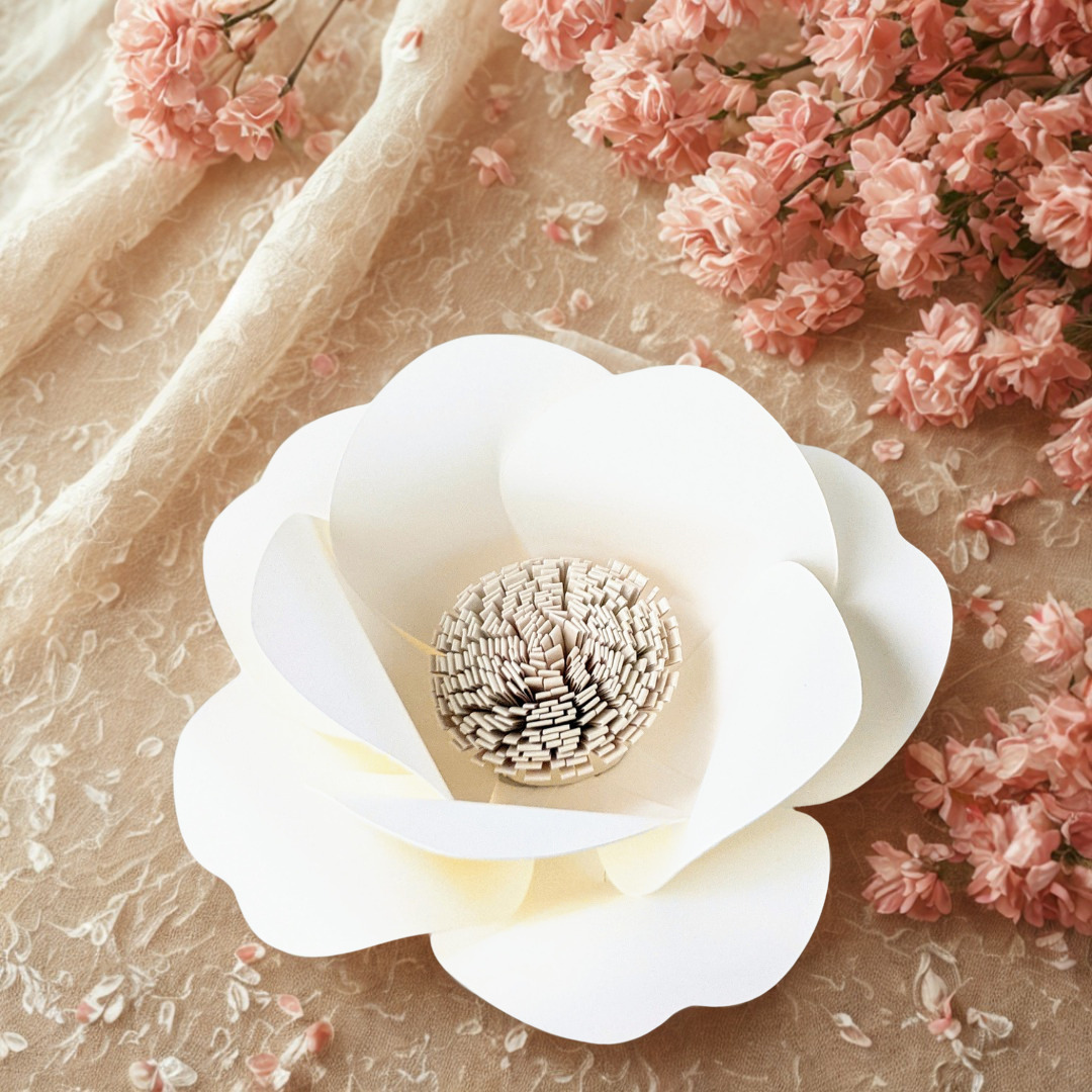 IVORY Open Bloom Paper Flower on sheer linen.png