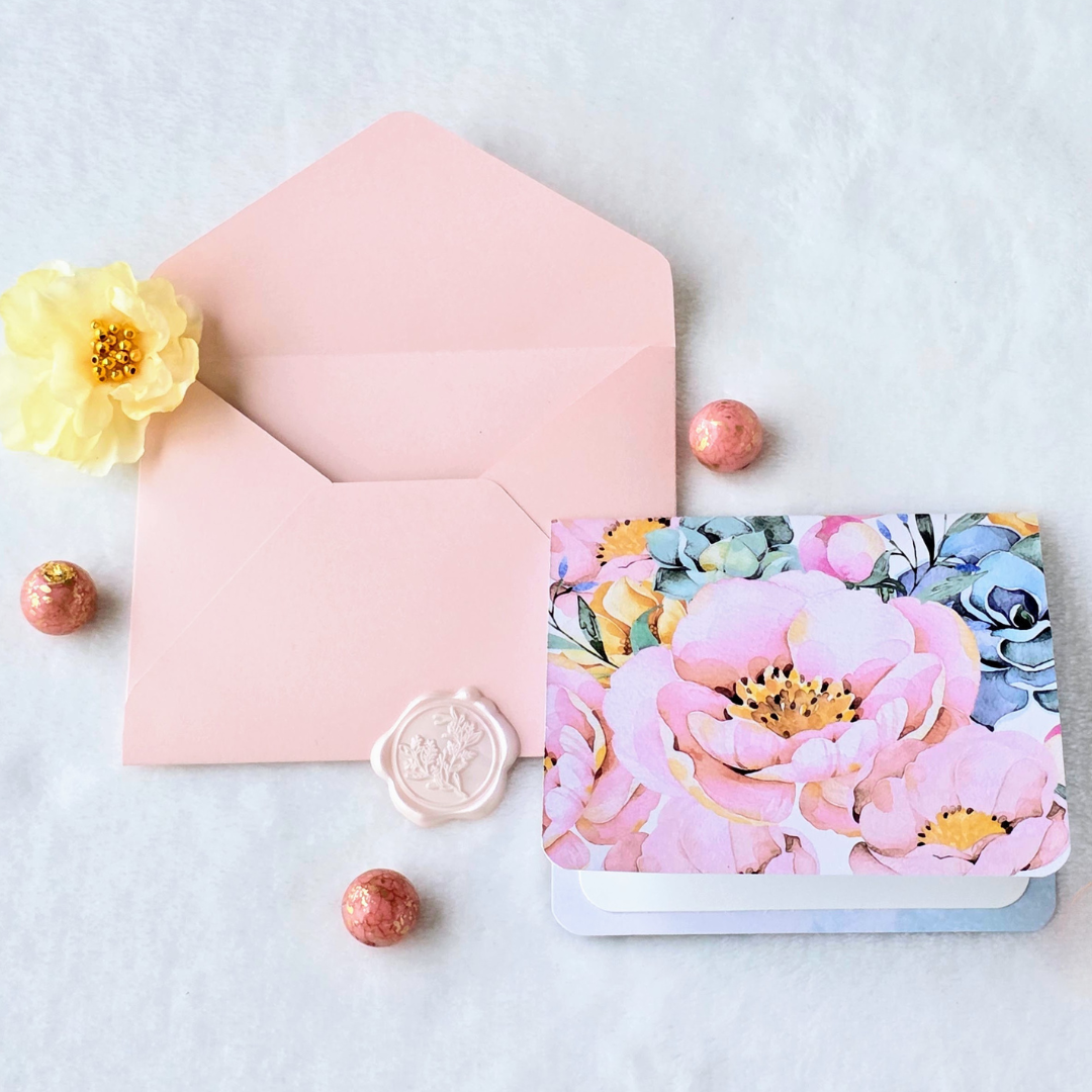 Vibrant Floral Note Card with Envelope Set