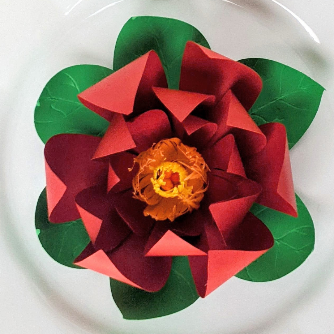 Red Lotus Paper Flowers Tabletop Decor — Set of 6
