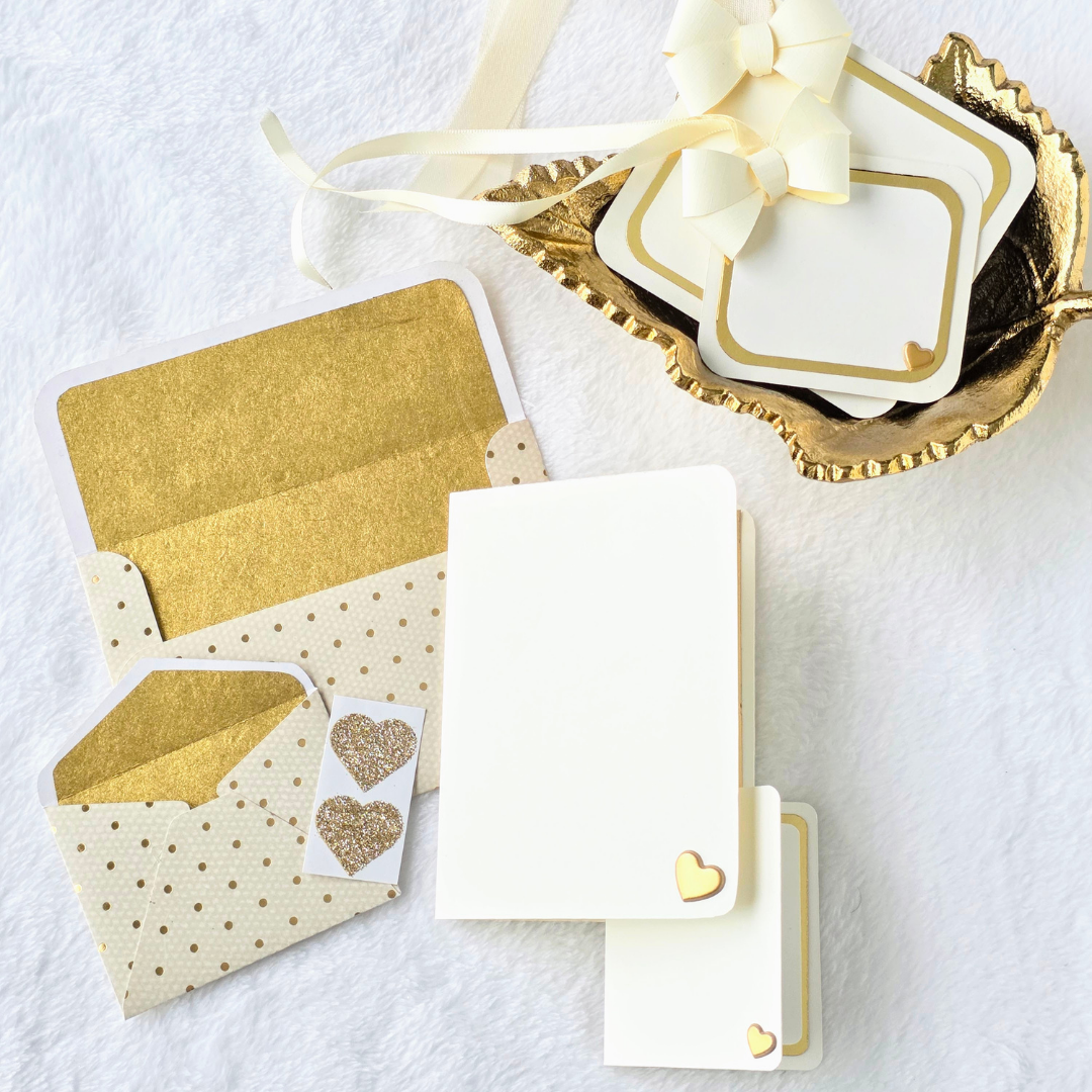 Ivory & Gold Polka Dot Stationery & Gift Tag Set