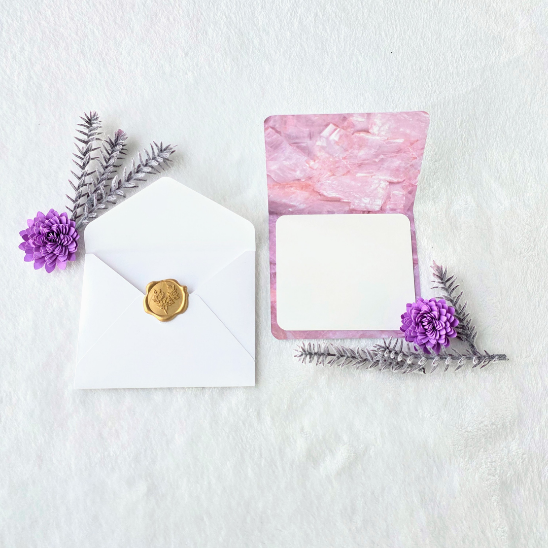 Double-Sided Teal & Blush Square Note Card Set with Envelope & Wax Seal