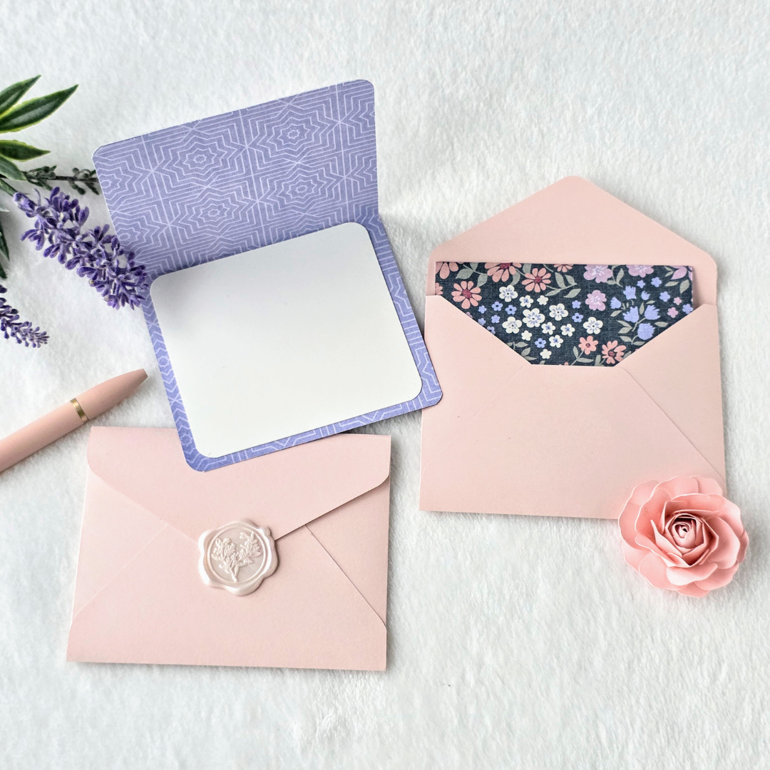 Double-Sided Floral Note Card, Envelopes and wax seal