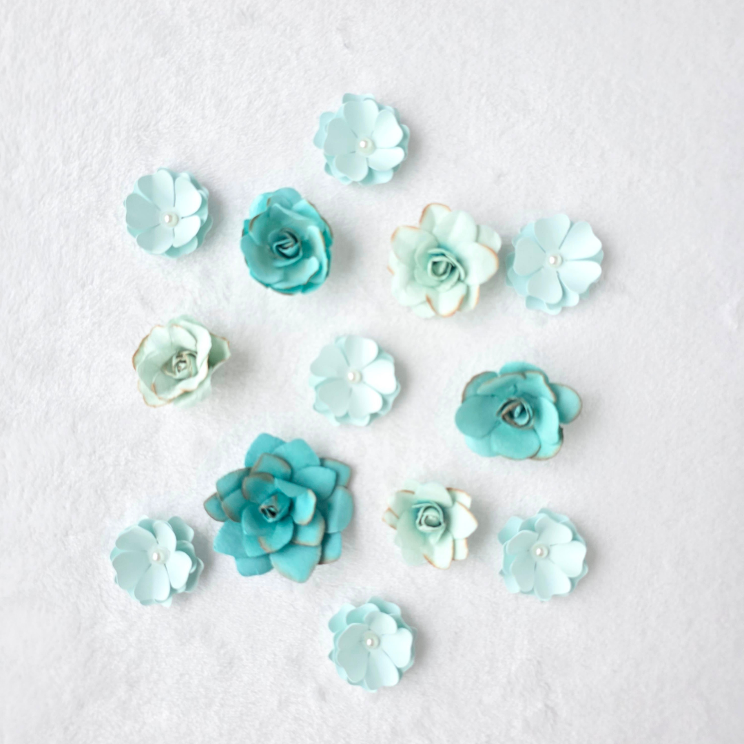Variety Turquoise Miniature Paper Flowers – Designs by Lorraine T