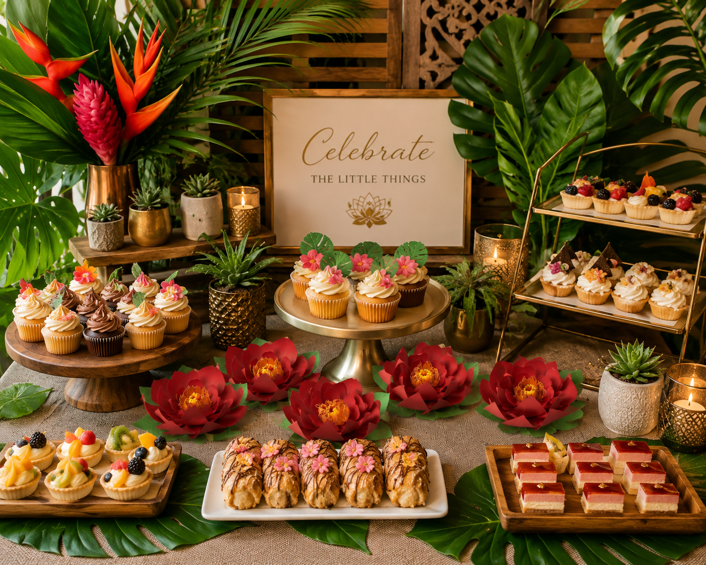 Red Lotus Paper Flower in action dessert tablescape.png