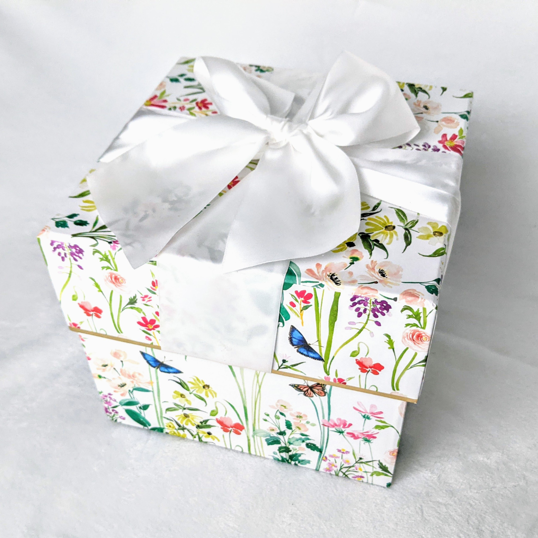 Floral design, inner prints gift box with a satin white bow - by Designs by Lorraine T.
