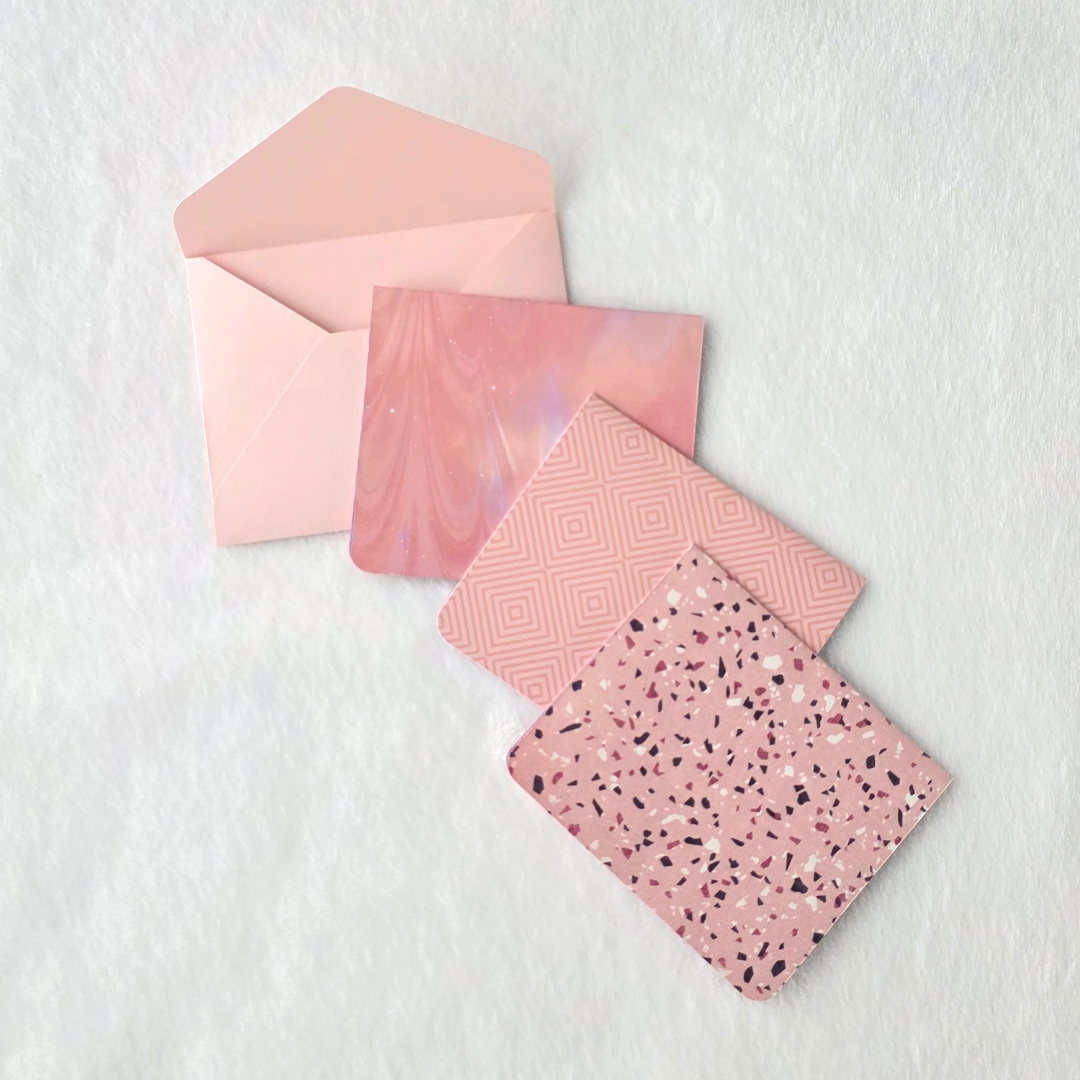 Dbl Sided Pink Abstract Cards with Pink Envelopes