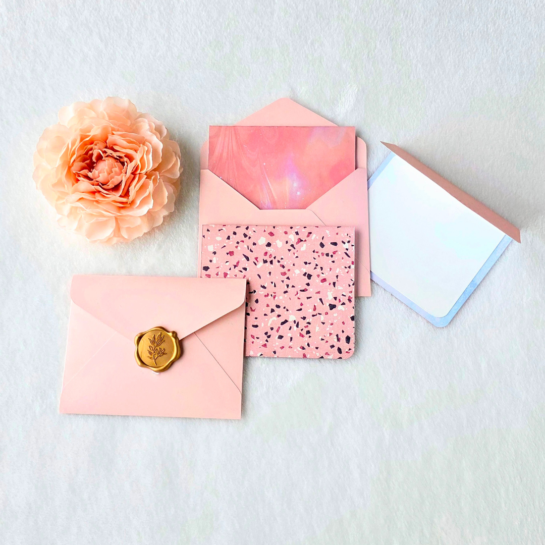Double-Sided Abstract Pink Note Cards, Pink Envelopes Styled.