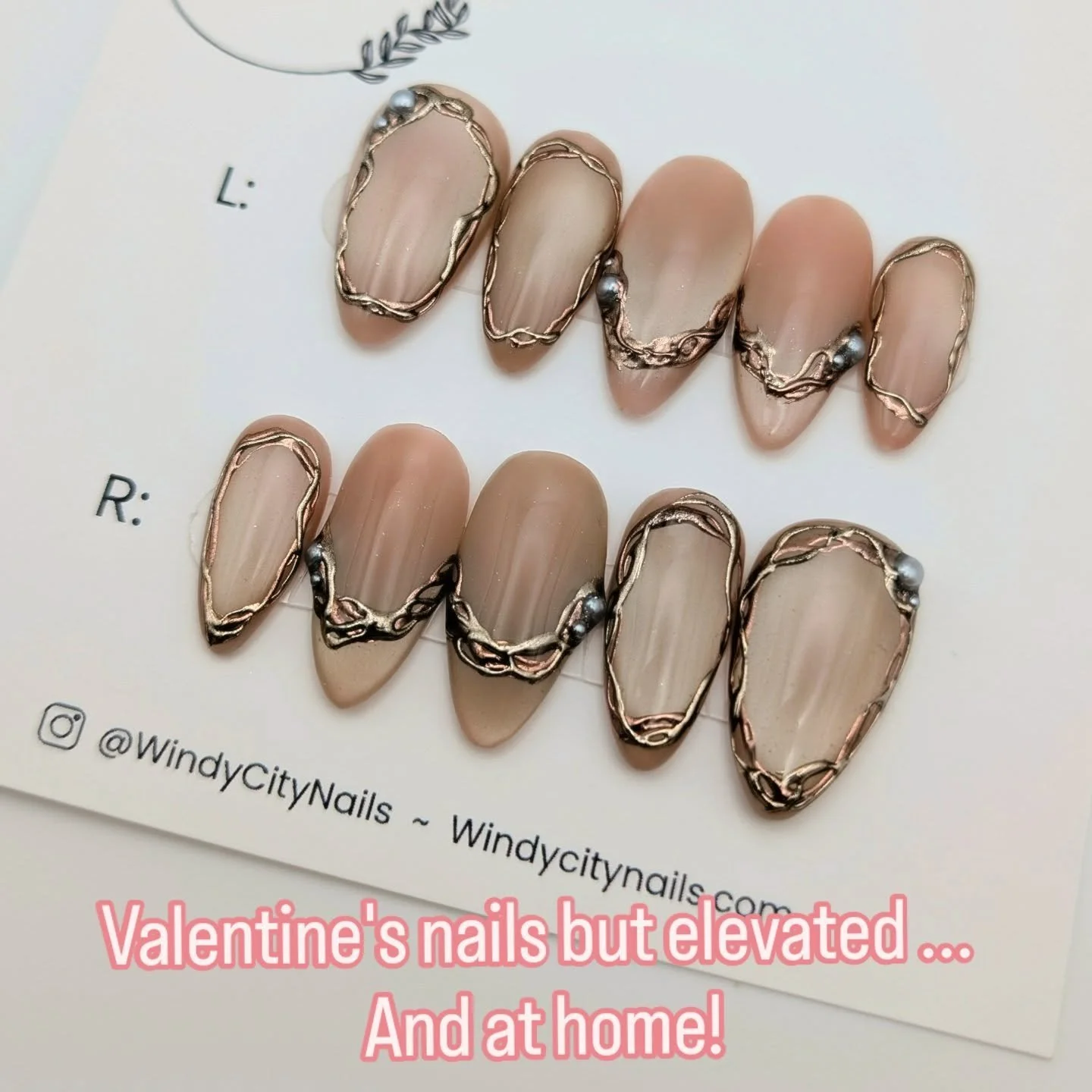These nails are whispering &ldquo;sweetheart&rdquo; but thinking &ldquo;don&rsquo;t test me.&rdquo;

A Level 1 custom order featuring soft champagne pink tones, molten metallic chromes, and pearls that add just enough bite. Perfect for anyone who wan