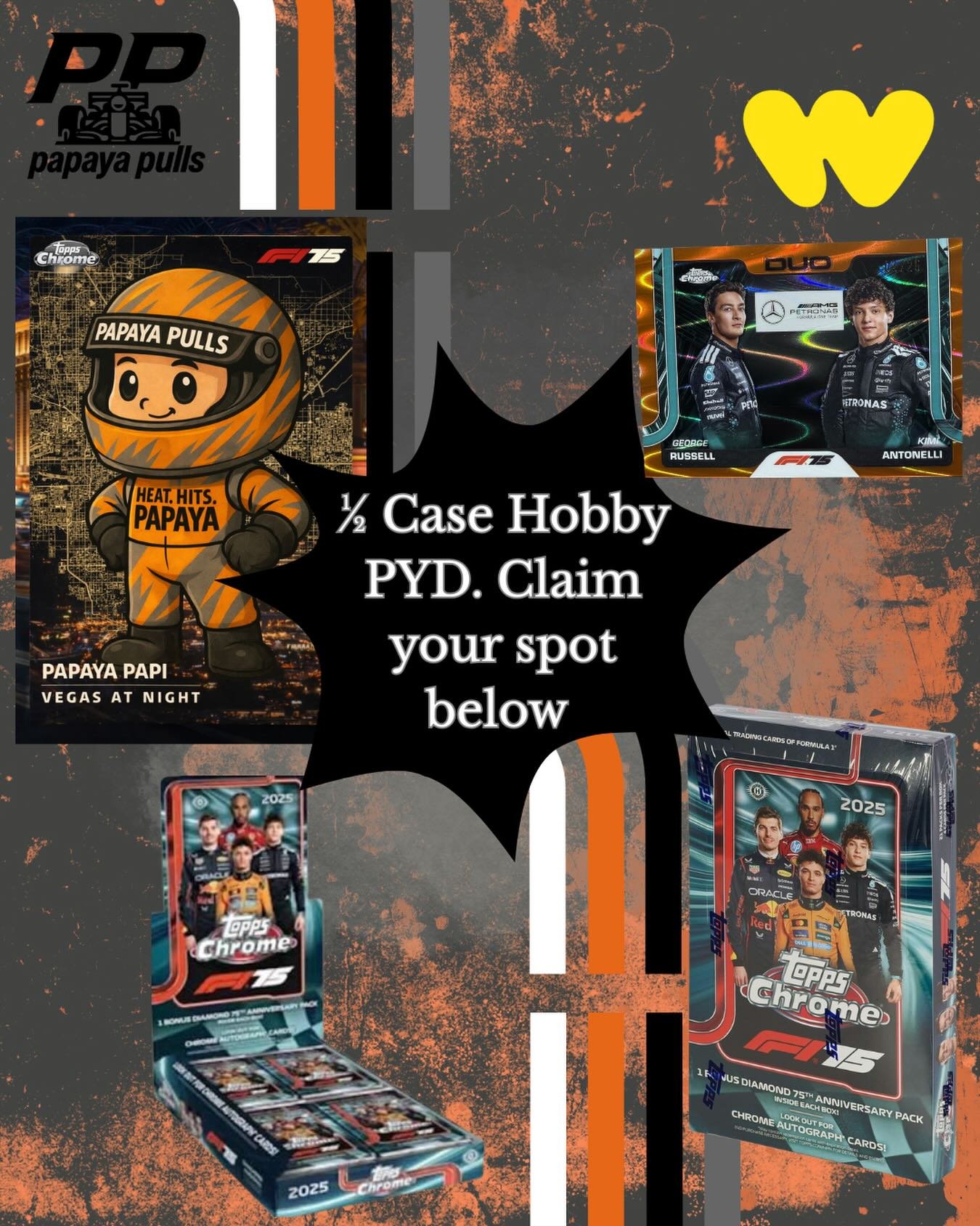 February Break schedule below

Tonight, February 12th 6:15PM: (8) Blasters Random Driver with High bids getting Max or Kimi A.

Tuesday, February 17th 6:30PM: Singles and Lots. Pre-bids go live this weekend!

Friday, February 20th 6:30PM: 1/2 Case Ho