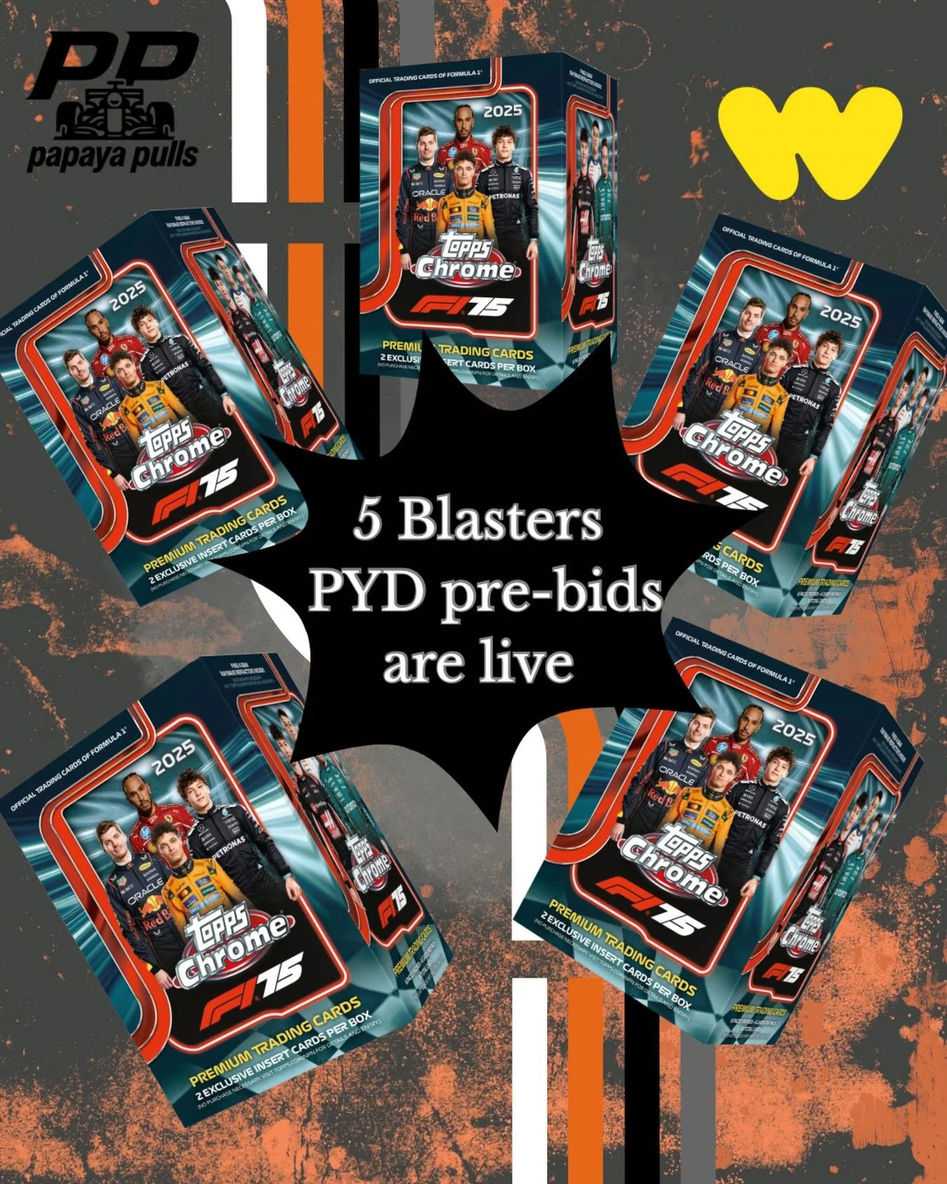5 blaster boxes. PYD spots are live on Whatnot.

Pre-bids are open and  blasters are always juiced.

Quick-hit break&mdash;don&rsquo;t blink or you&rsquo;ll miss it. 🔥

Also case break coming later this week! 

#PapayaPulls
#F1Cards
#WhatnotBreaks
#
