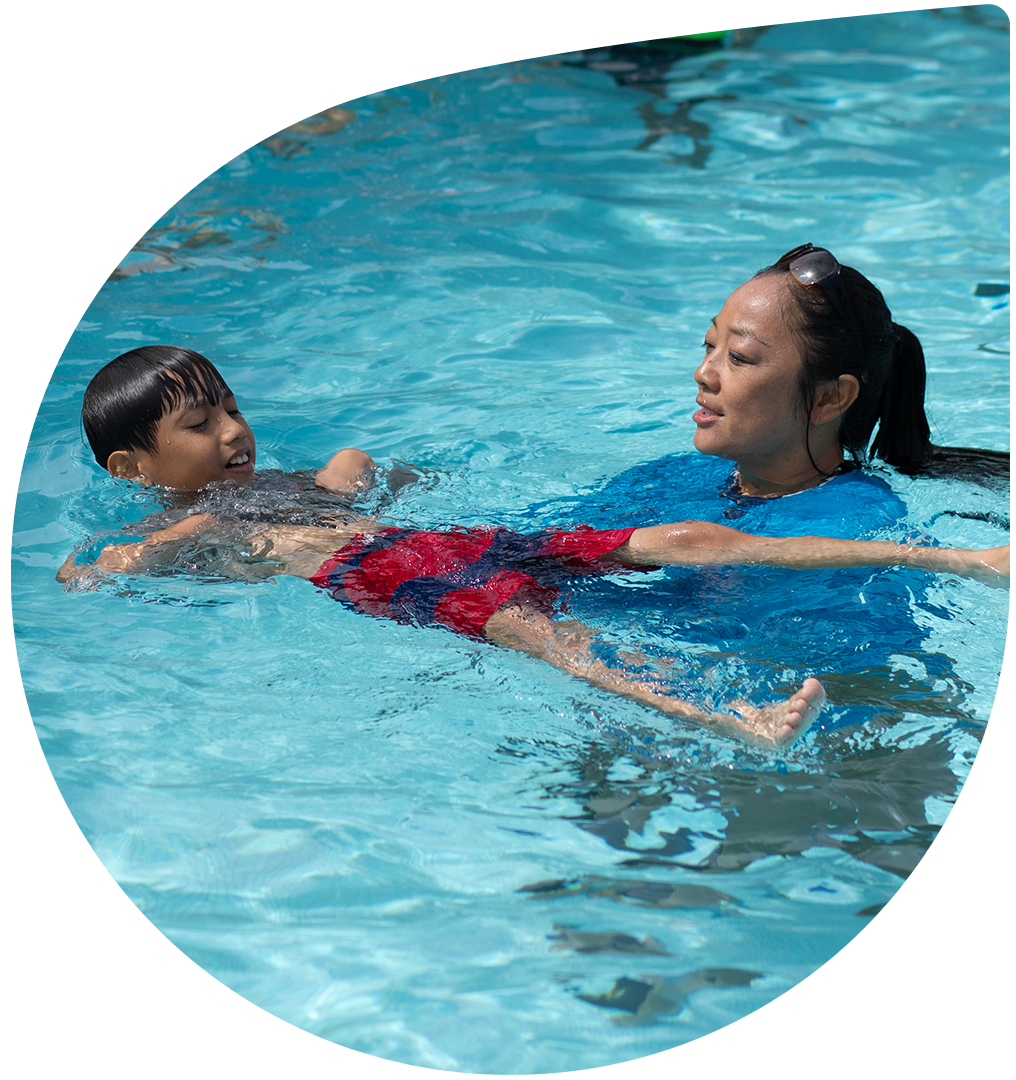 Elementary School Student Practices Back Float Survival Swim Technique in Honolulu, HI