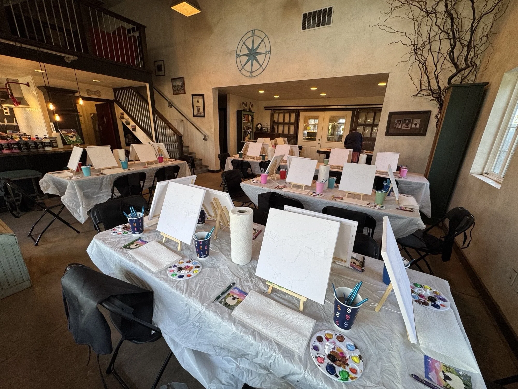 Paint and Sip set up for the sheep herding dog trail
