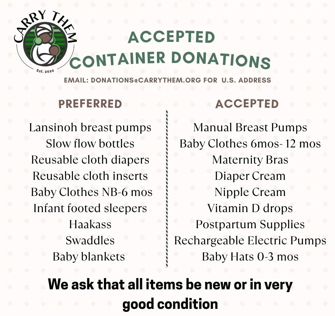 Officially accepting container donations again!!
Please email donations@carrythem.org for the address.

Amazon wishlist link in our stories and highlighted under &ldquo;wishlist&rdquo;!