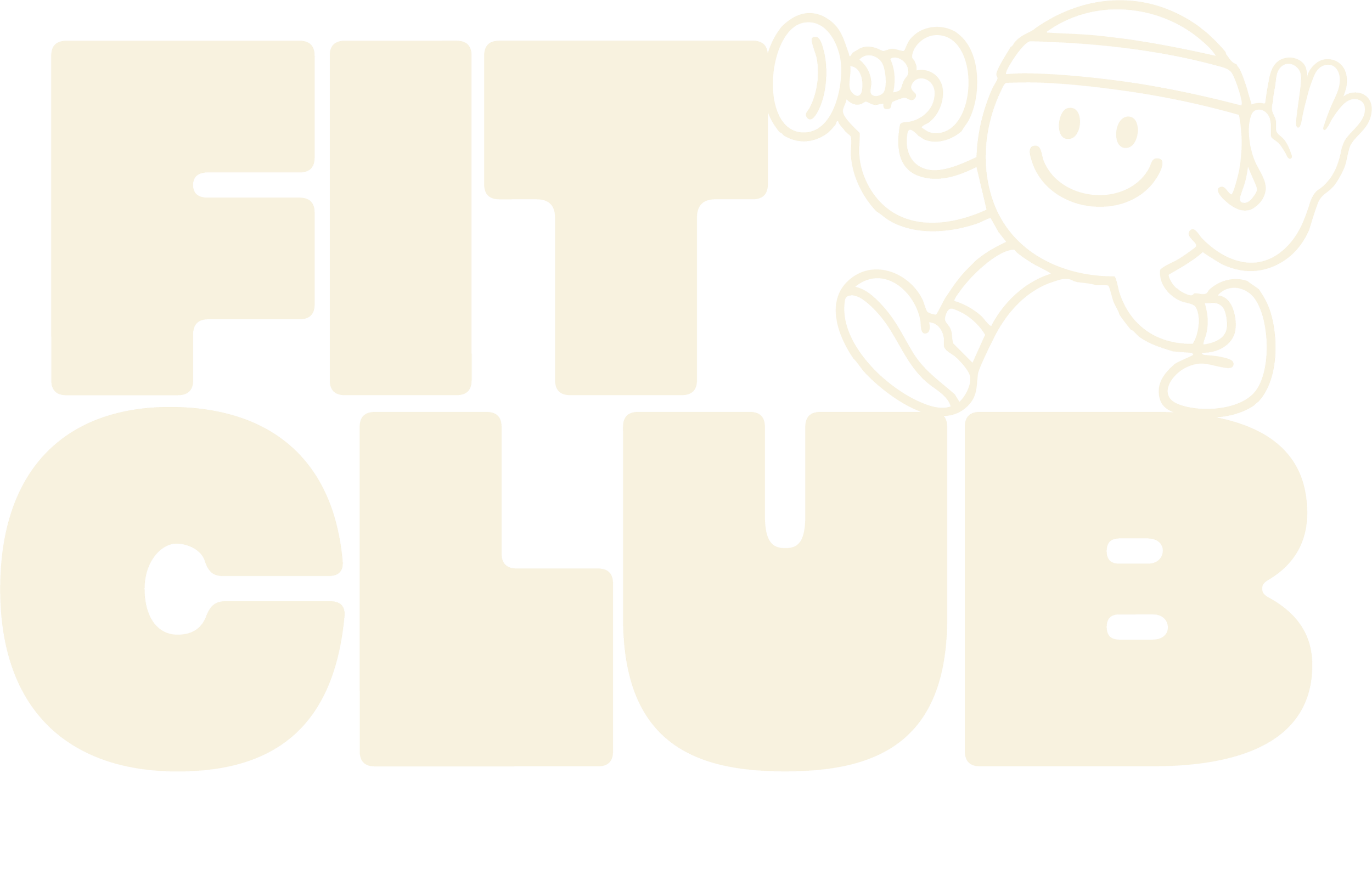 Fitt Club Rainbow Beach logo with large stylized text and a happy cartoon girl jumping.
