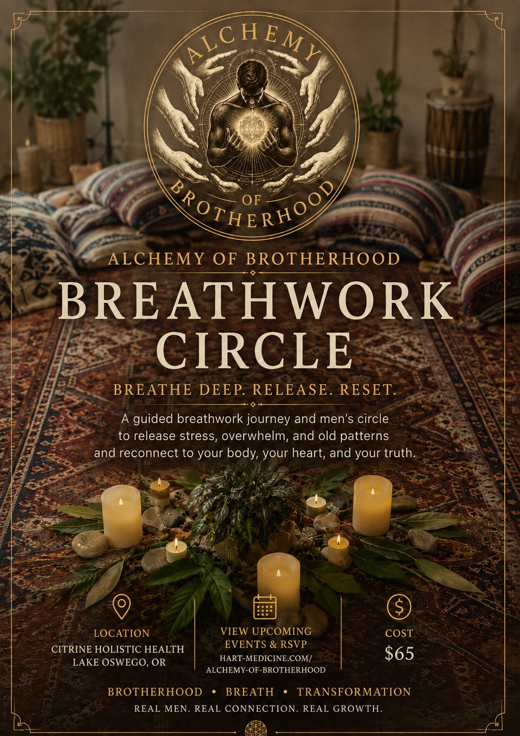 Alchemy of Brotherhood BREATHWORK CIRCLE-- Wednesday June 24th 6-9pm