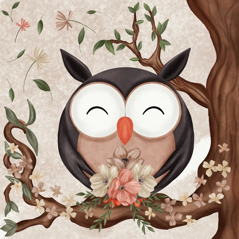 Baby Owl in Tree - Umber  AC25-B31