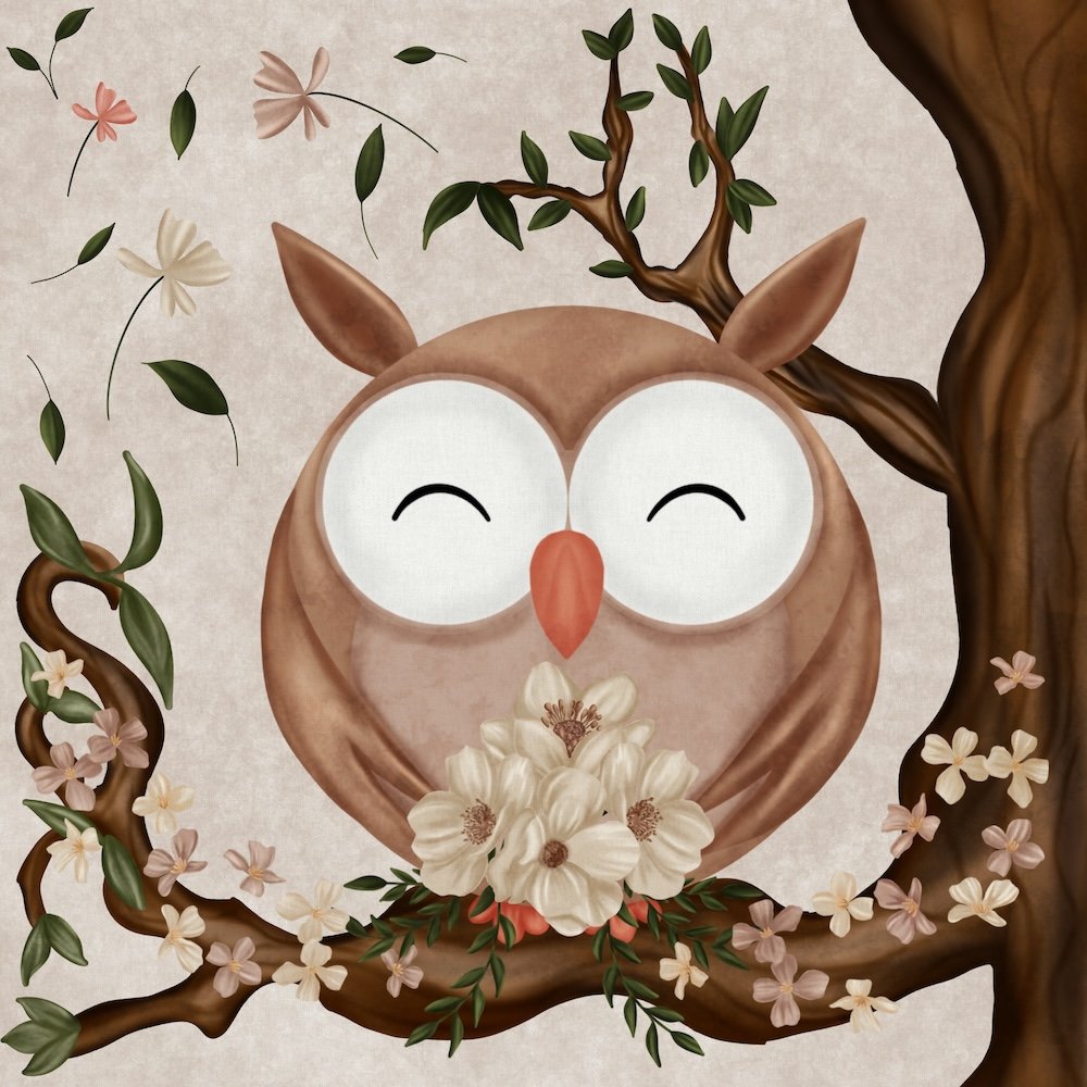 Baby Owl in Tree - Honey AC25-B42