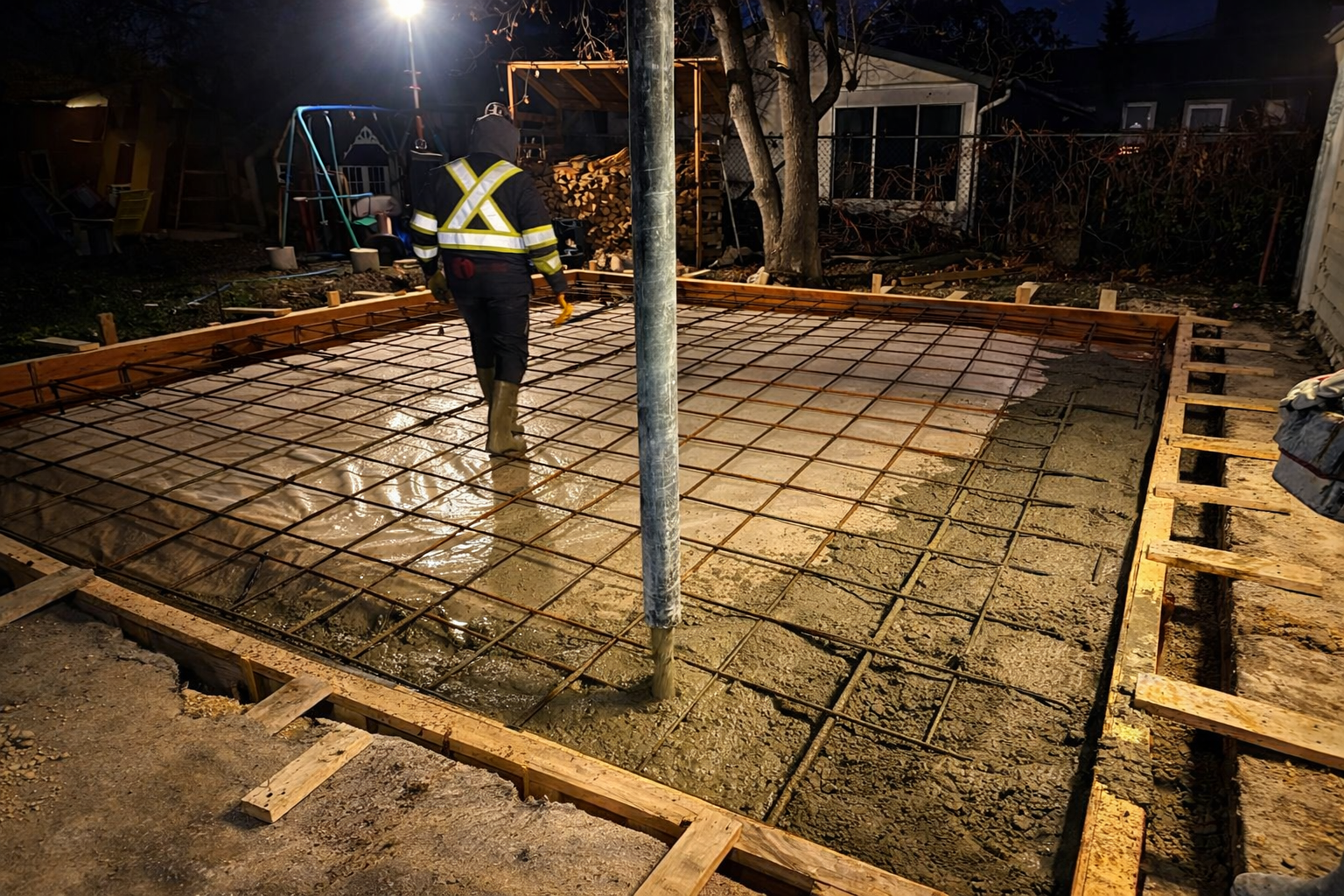 Concrete garage / shop pad being poured