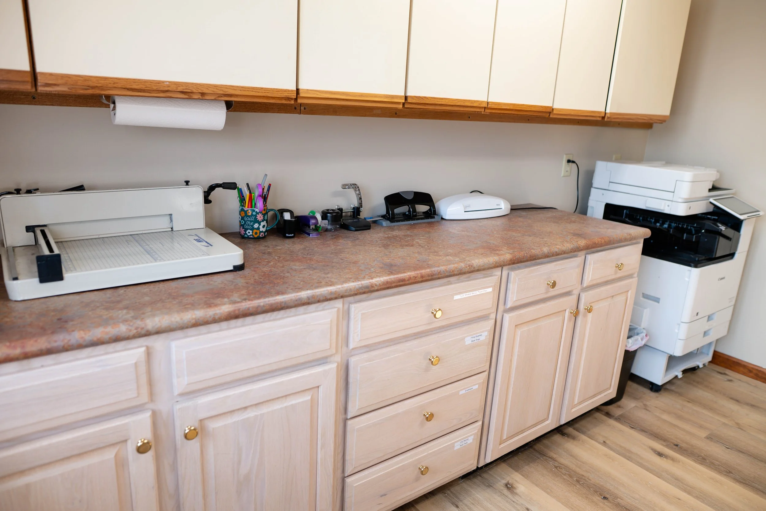 Included office supplies and copier station for MindSpace Collective members in Bloomington, Indiana.